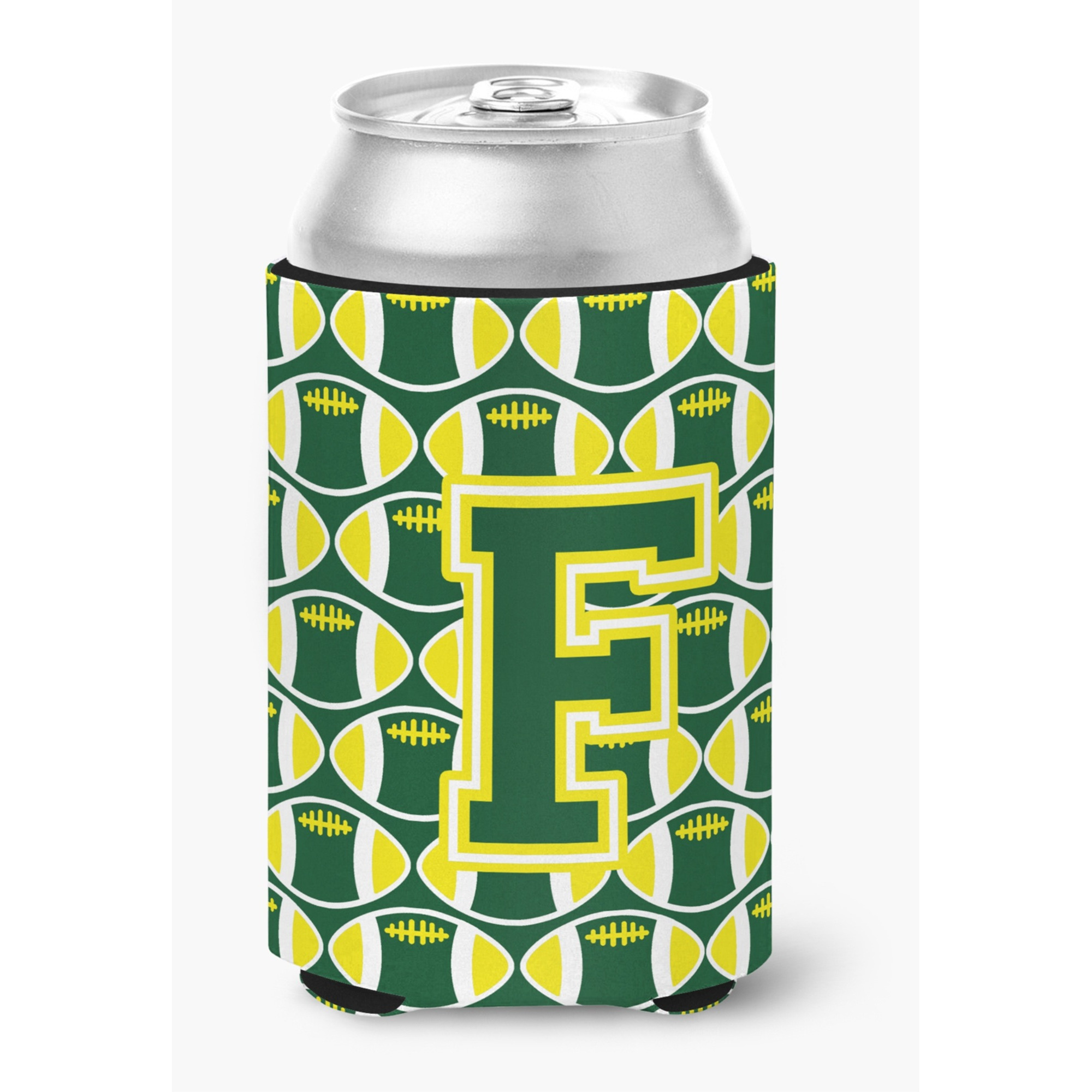 &quotCaroline's Treasures CJ1075-FCC Letter F Football Green and Yellow Can or Bottle Hugger, Multicolor"