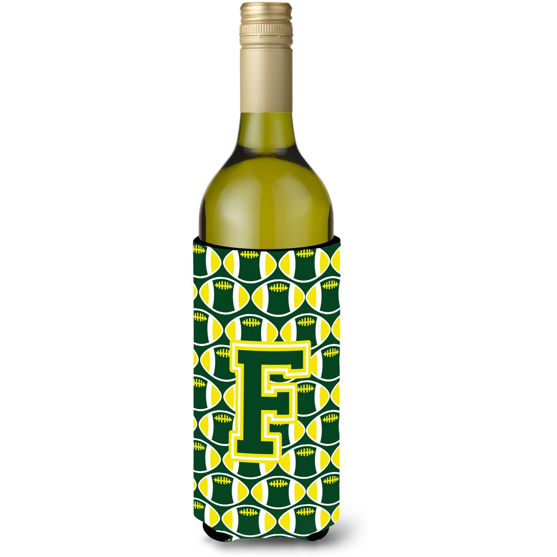Letter F Football Green and Yellow Wine Bottle Beverage Insulator Hugger CJ1075-FLITERK