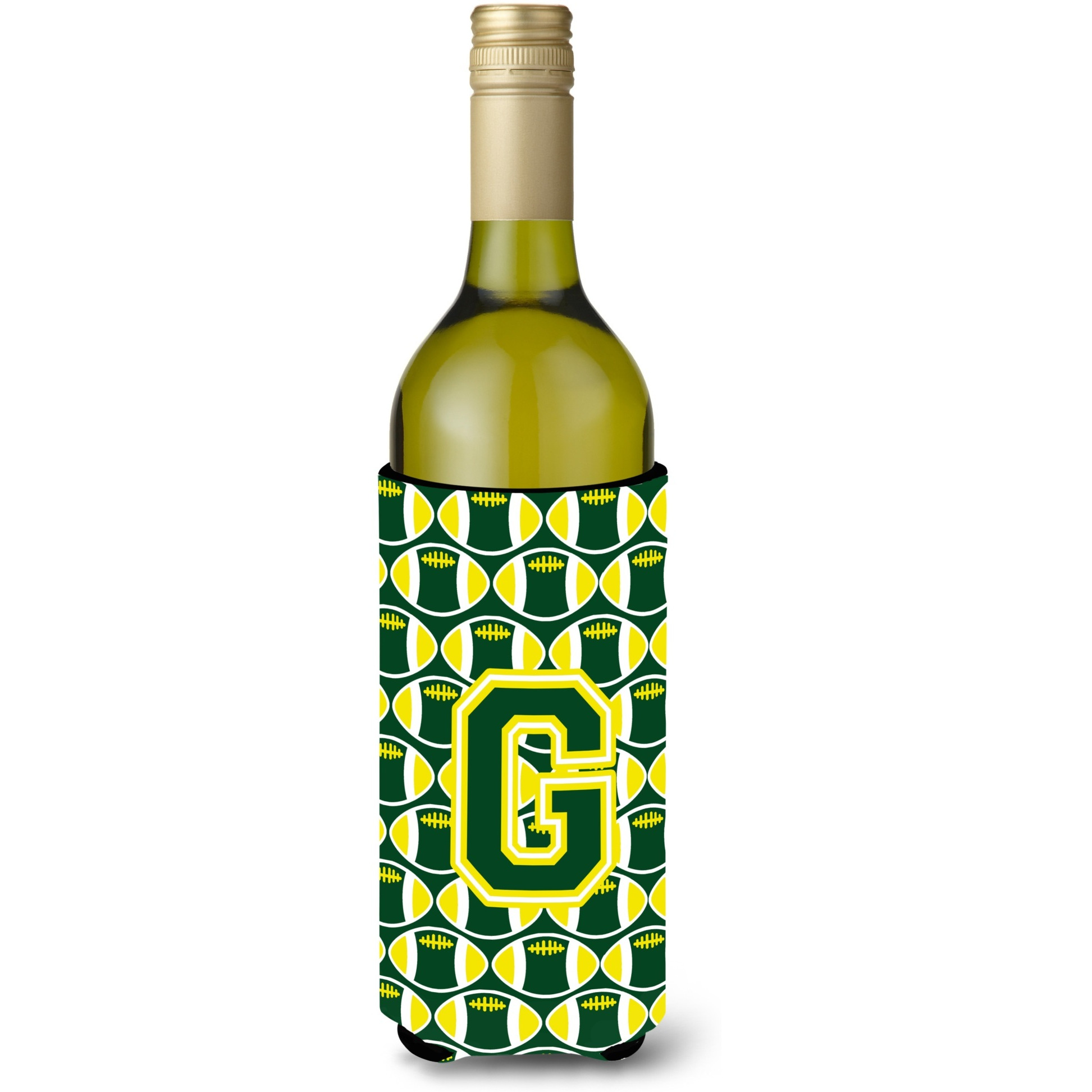 Letter G Football Green and Yellow Wine Bottle Beverage Insulator Hugger CJ1075-GLITERK