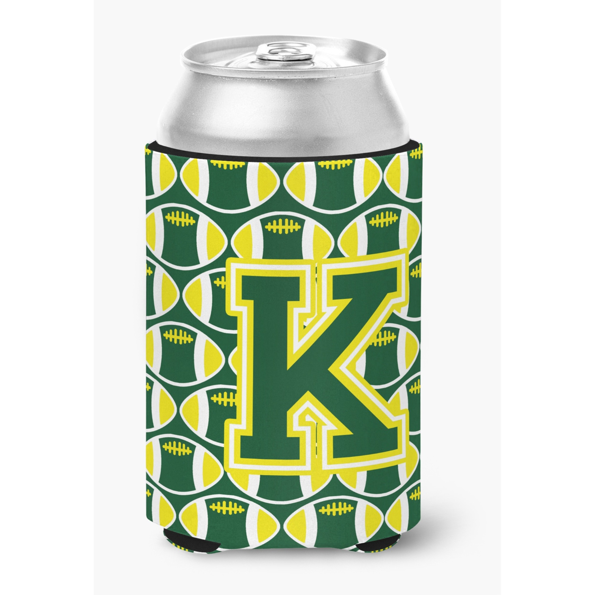&quotCaroline's Treasures CJ1075-KCC Letter K Football Green and Yellow Can or Bottle Hugger, Multicolor"