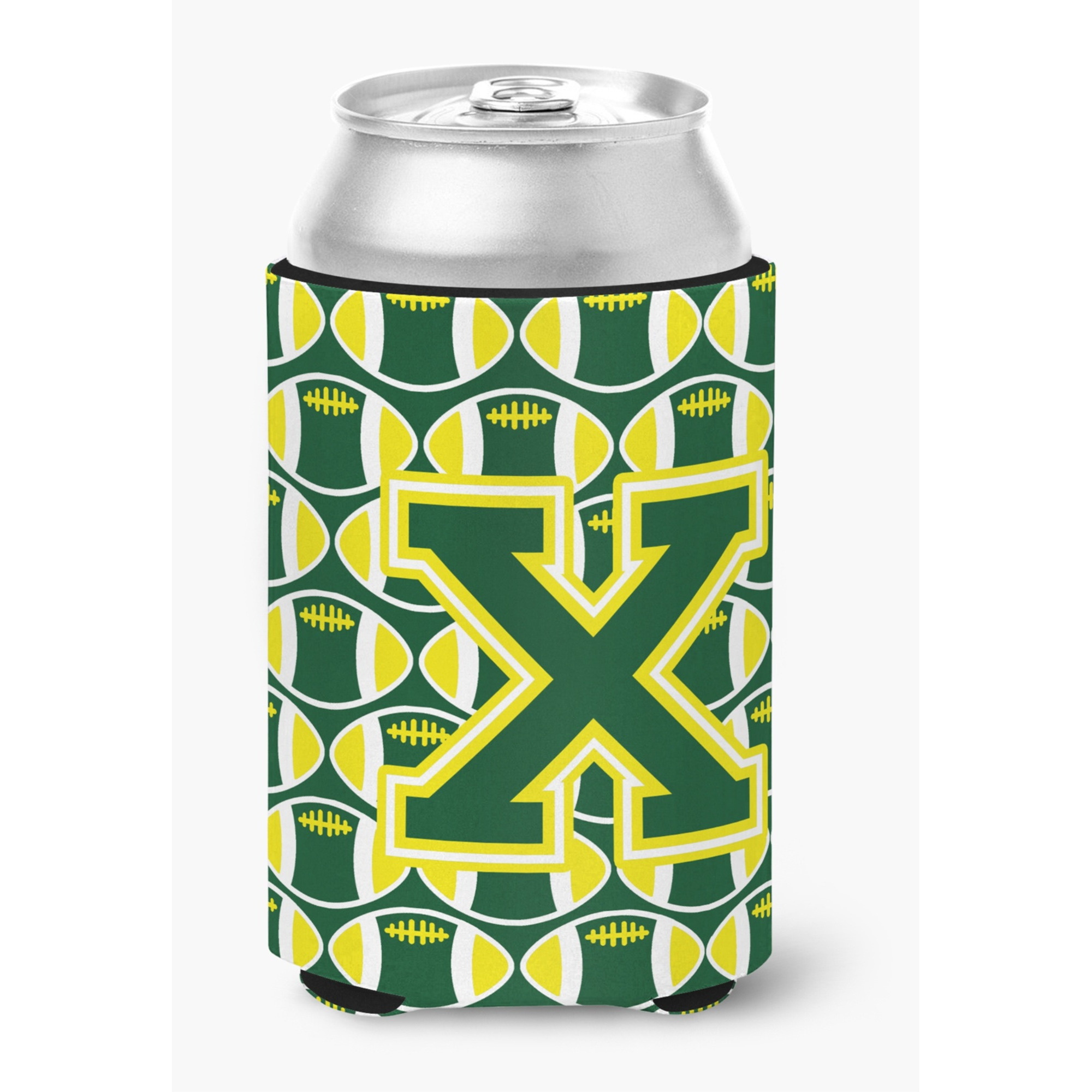 &quotCaroline's Treasures CJ1075-XCC Letter X Football Green and Yellow Can or Bottle Hugger, Multicolor"