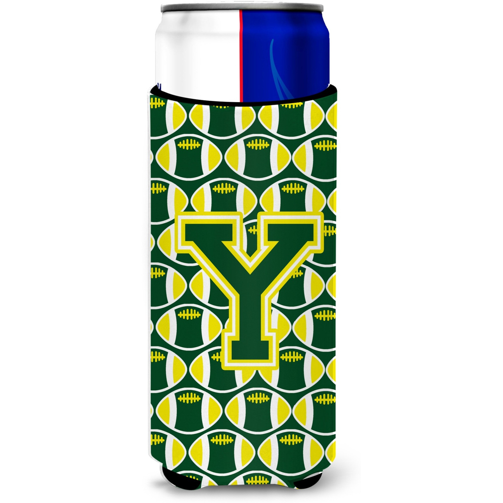 Letter Y Football Green and Yellow Ultra Beverage Insulators for slim cans CJ1075-YMUK