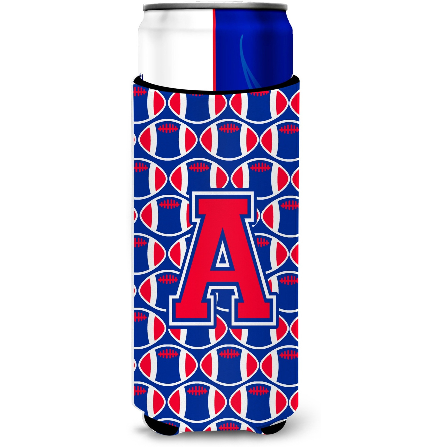 Letter A Football Crimson and Yale Blue Ultra Beverage Insulators for slim cans CJ1076-AMUK