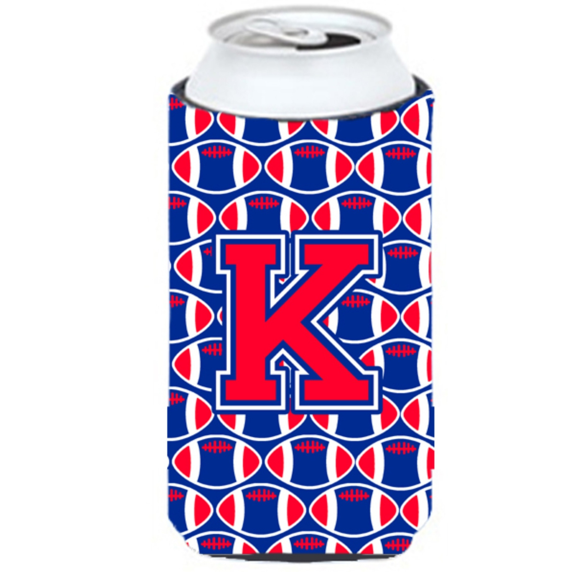 Letter K Football Crimson and Yale Blue Tall Boy Beverage Insulator Hugger CJ1076-KTBC