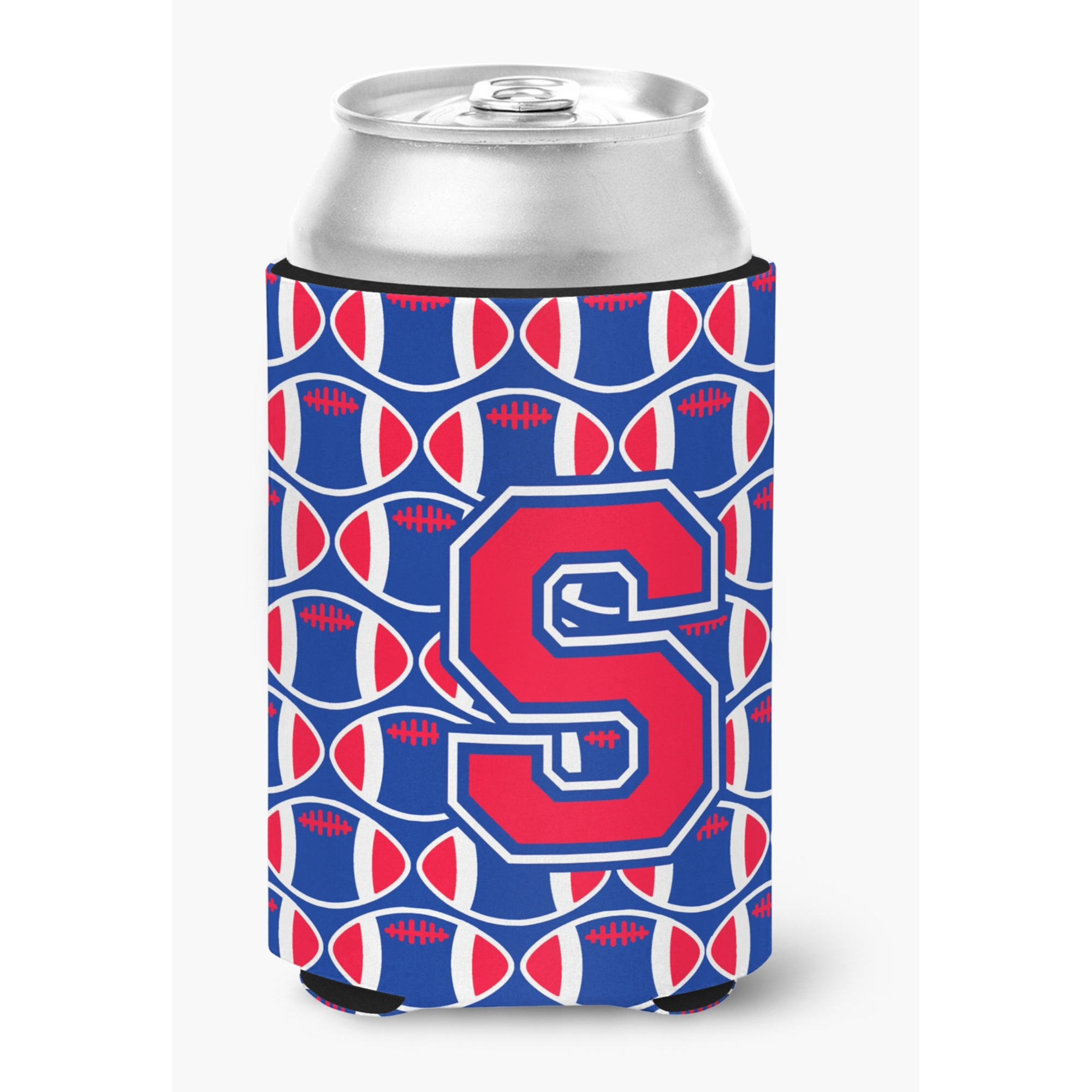 &quotCaroline's Treasures CJ1076-SCC Letter S Football Harvard Crimson and Yale Blue Can or Bottle Hugger, Multicolor"