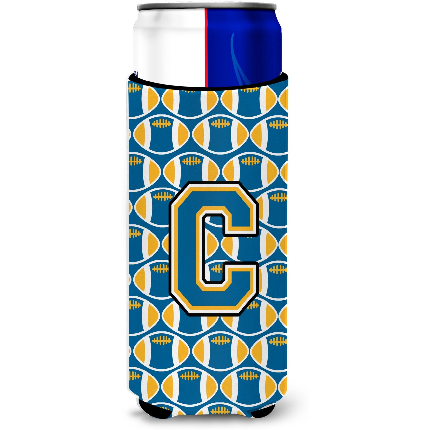 Letter C Football Blue and Gold Ultra Beverage Insulators for slim cans CJ1077-CMUK