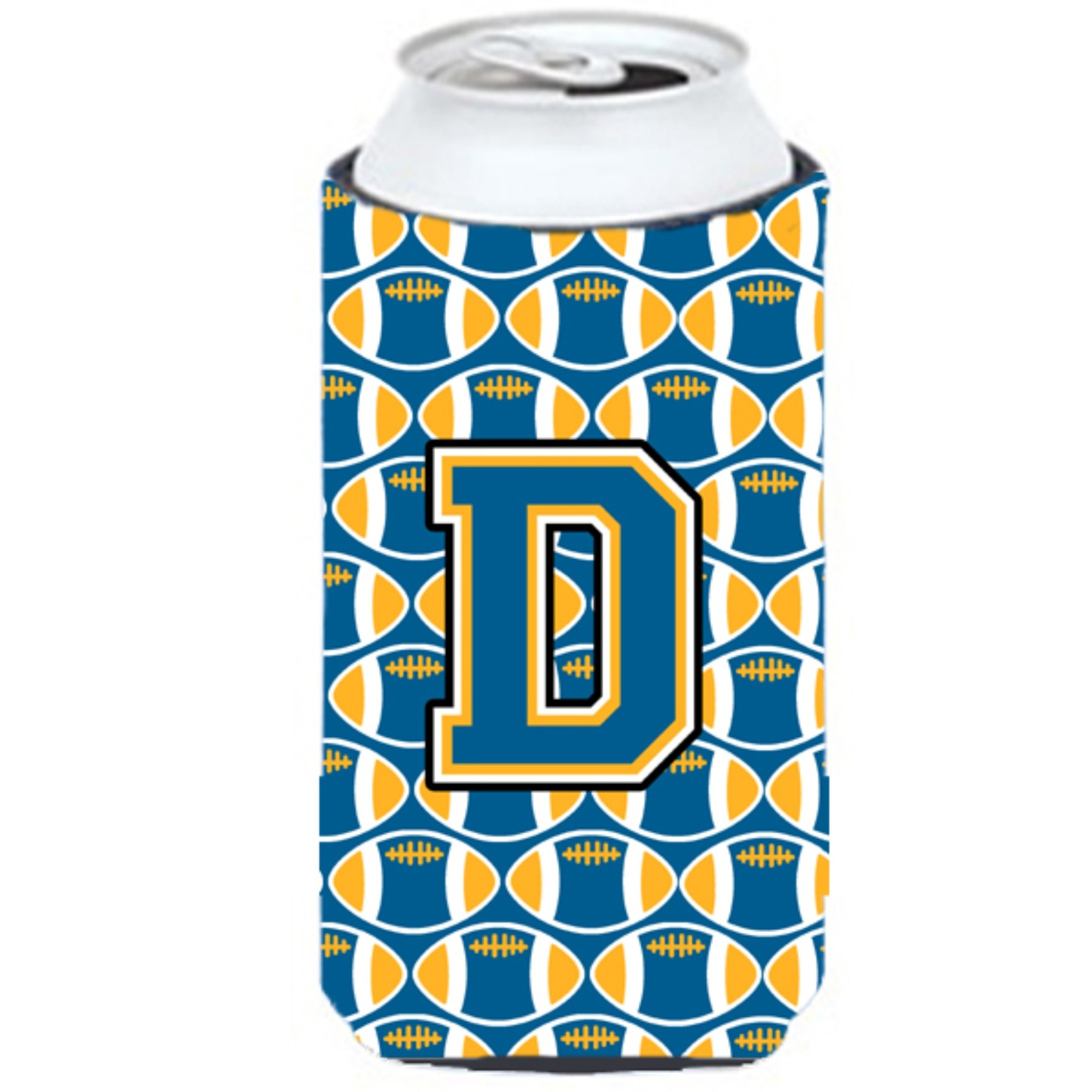 Letter D Football Blue and Gold Tall Boy Beverage Insulator Hugger CJ1077-DTBC