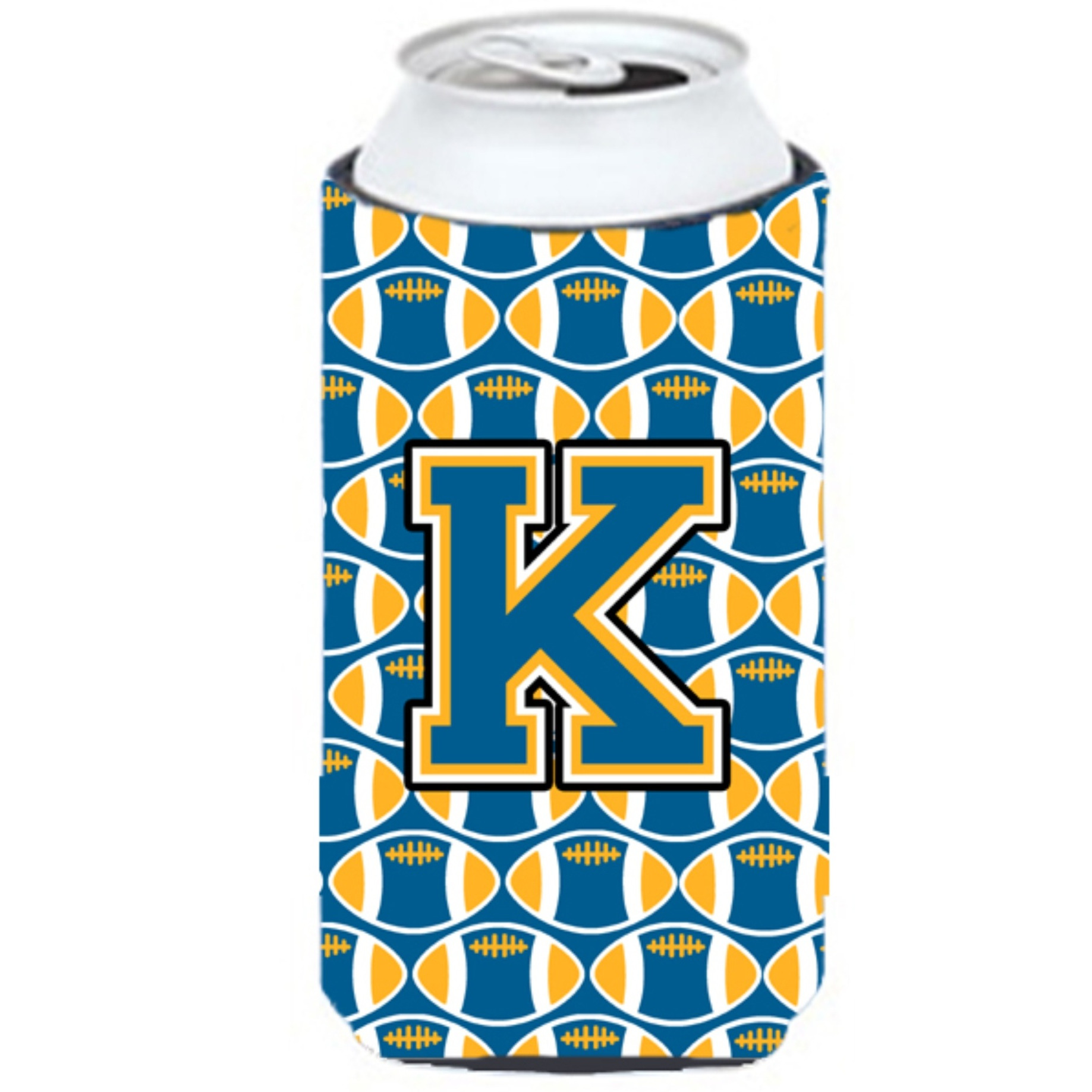 Letter K Football Blue and Gold Tall Boy Beverage Insulator Hugger CJ1077-KTBC
