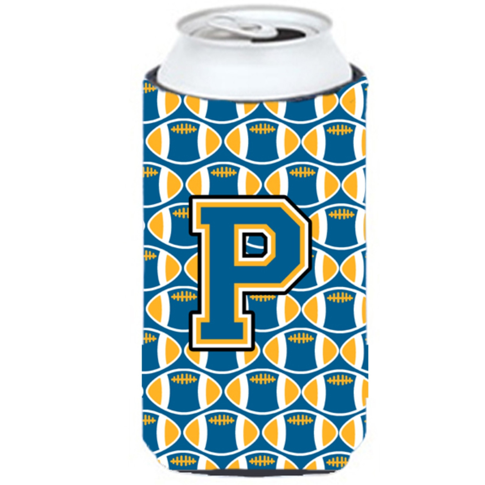 Letter P Football Blue and Gold Tall Boy Beverage Insulator Hugger CJ1077-PTBC