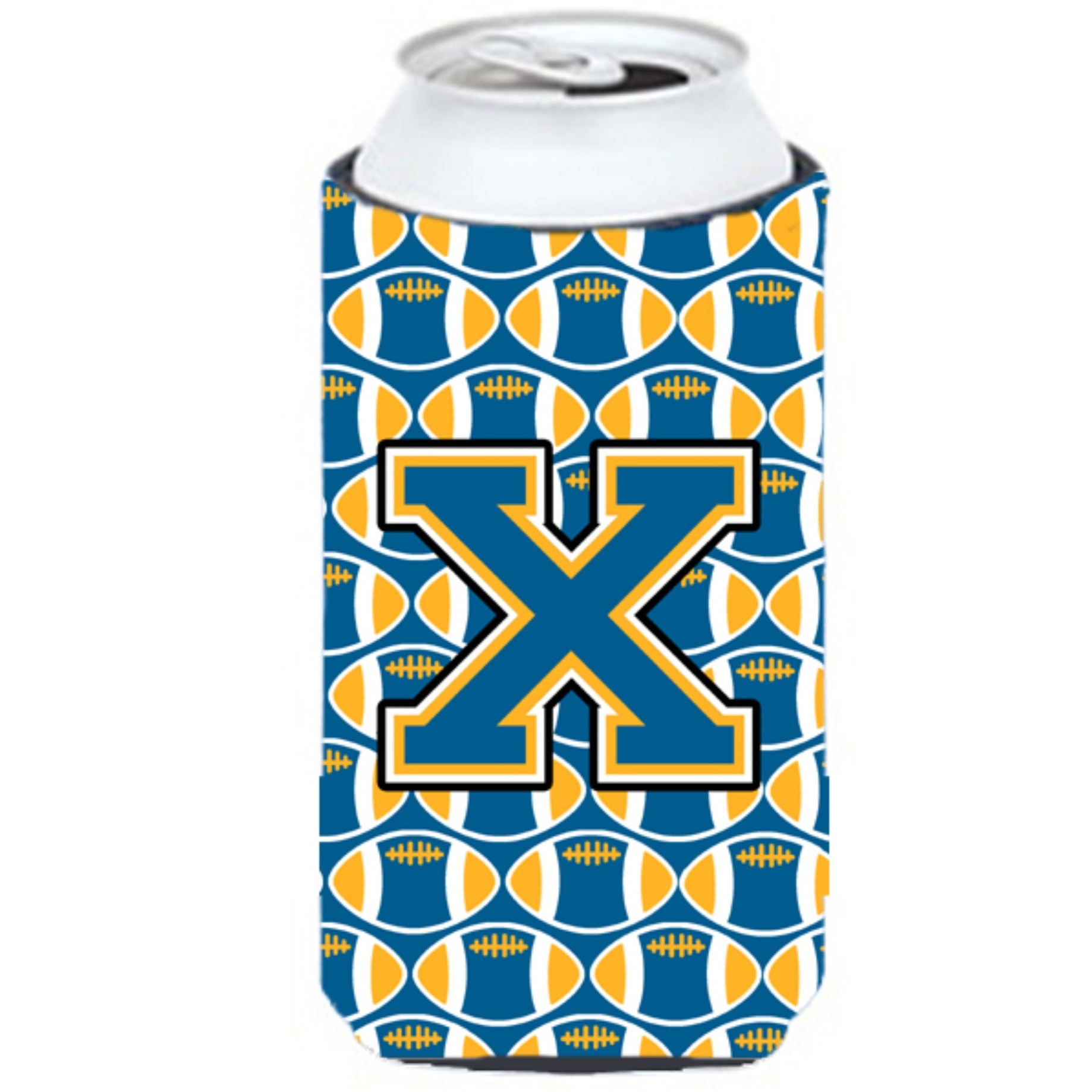 Letter X Football Blue and Gold Tall Boy Beverage Insulator Hugger CJ1077-XTBC