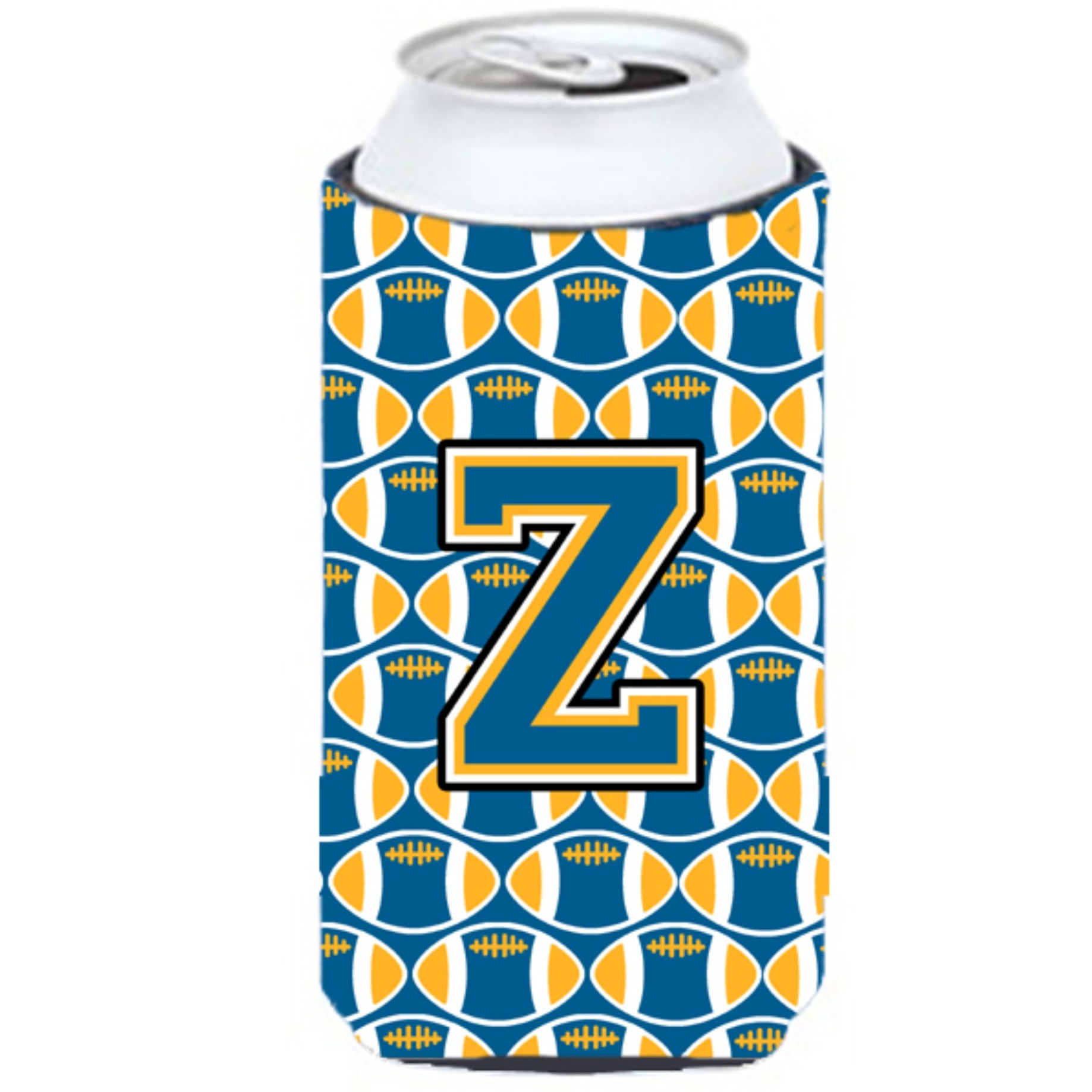 Letter Z Football Blue and Gold Tall Boy Beverage Insulator Hugger CJ1077-ZTBC