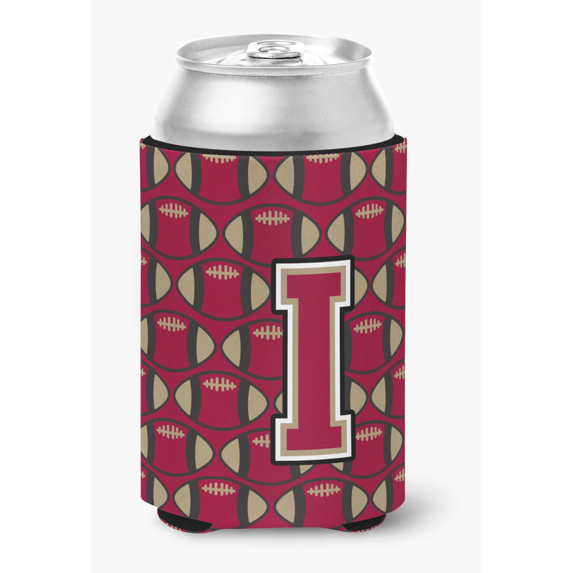 &quotCaroline's Treasures CJ1078-ICC Letter I Football Garnet and Gold Can or Bottle Hugger, Multicolor"