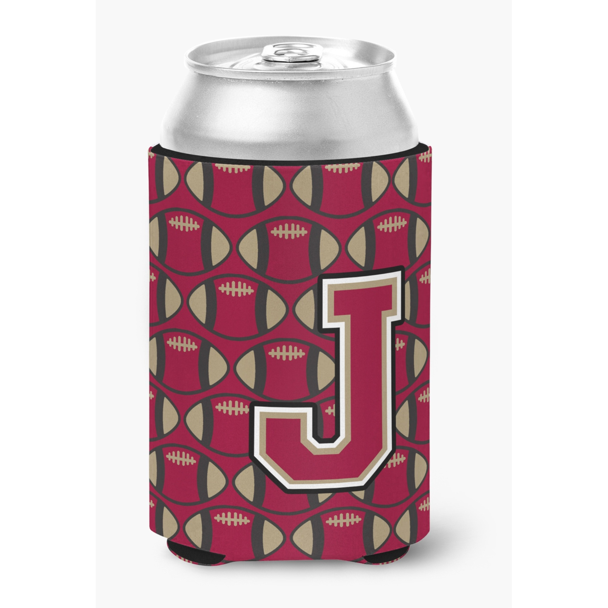 &quotCaroline's Treasures CJ1078-JCC Letter J Football Garnet and Gold Can or Bottle Hugger, Multicolor"