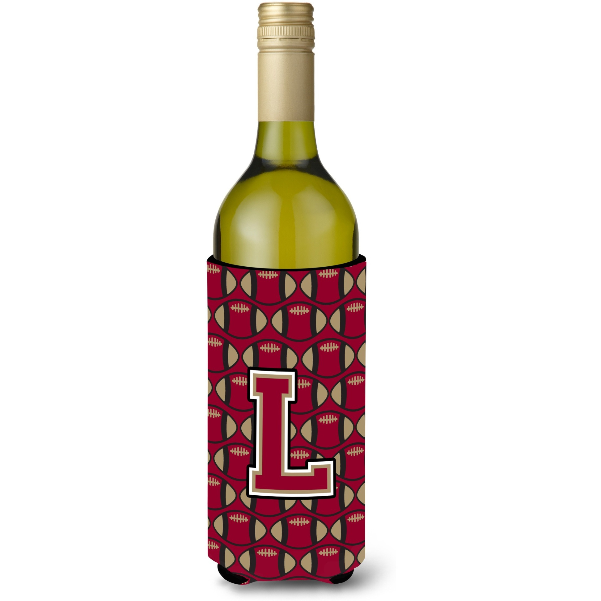 Letter L Football Garnet and Gold Wine Bottle Beverage Insulator Hugger CJ1078-LLITERK