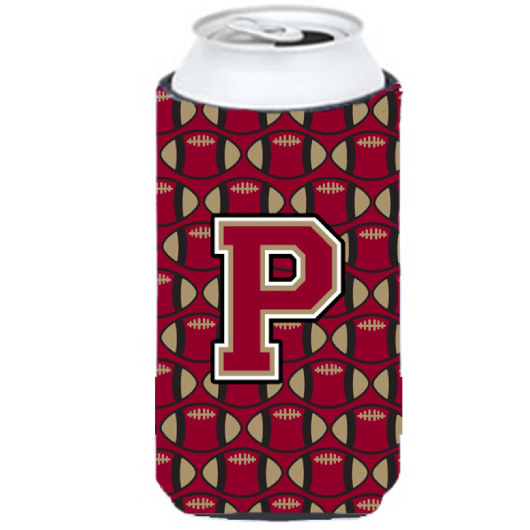 Letter P Football Garnet and Gold Tall Boy Beverage Insulator Hugger CJ1078-PTBC