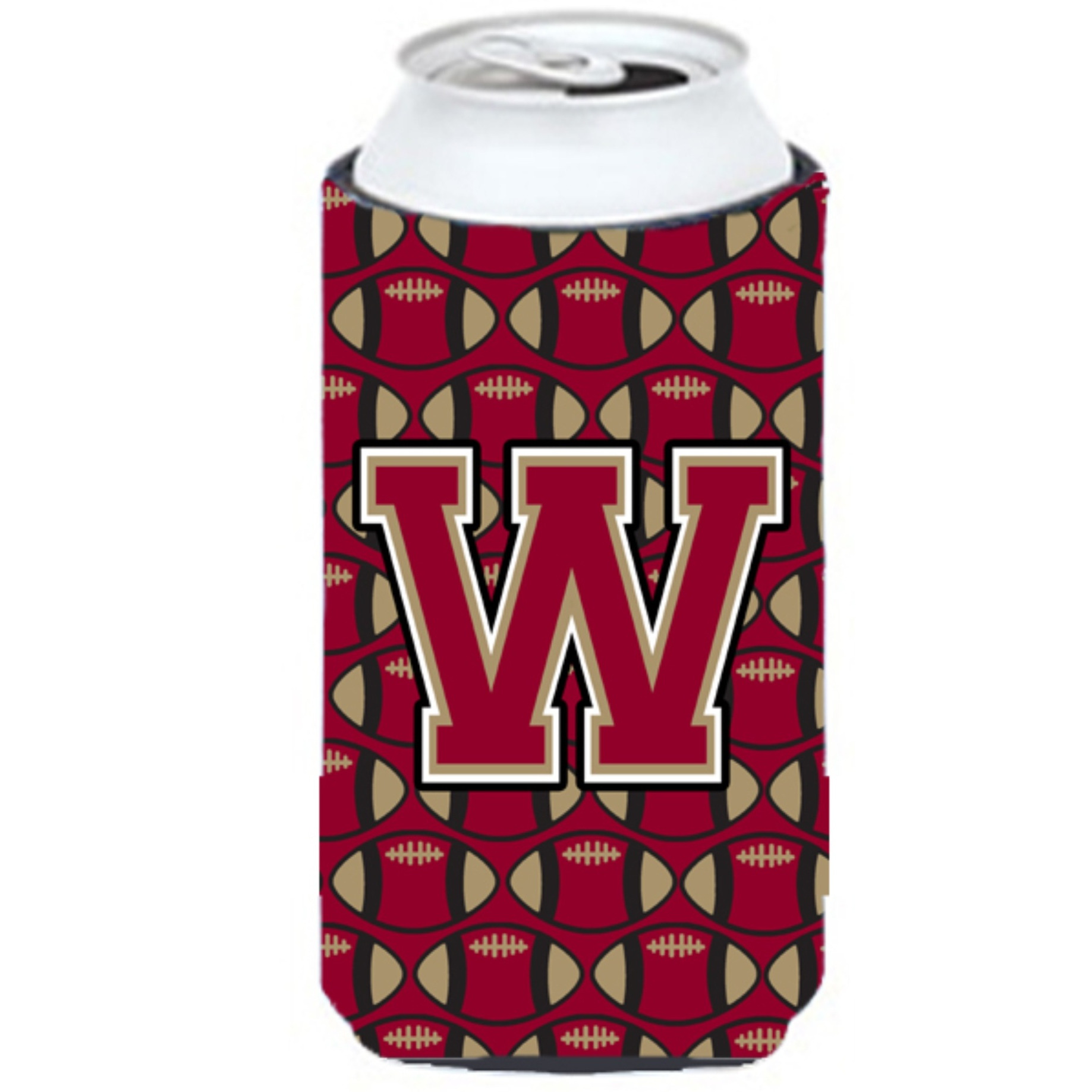 Letter W Football Garnet and Gold Tall Boy Beverage Insulator Hugger CJ1078-WTBC