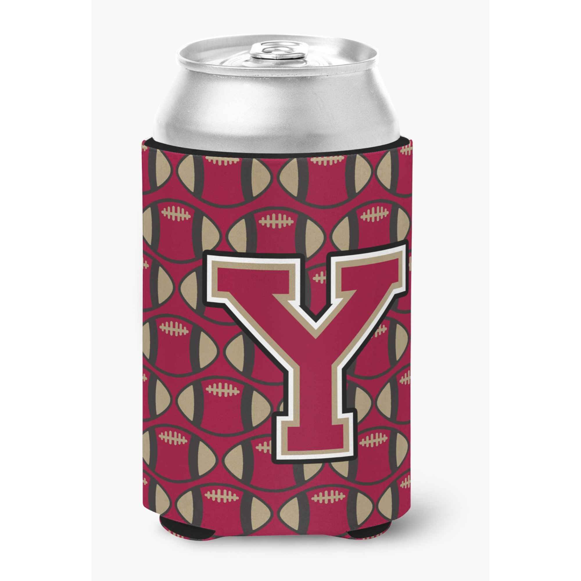 &quotCaroline's Treasures CJ1078-YCC Letter Y Football Garnet and Gold Can or Bottle Hugger, Multicolor"