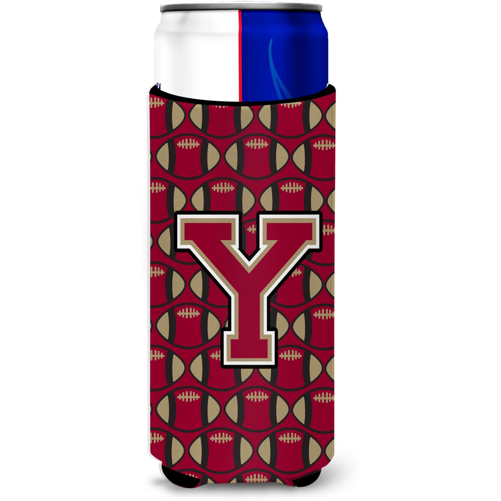 Letter Y Football Garnet and Gold Ultra Beverage Insulators for slim cans CJ1078-YMUK