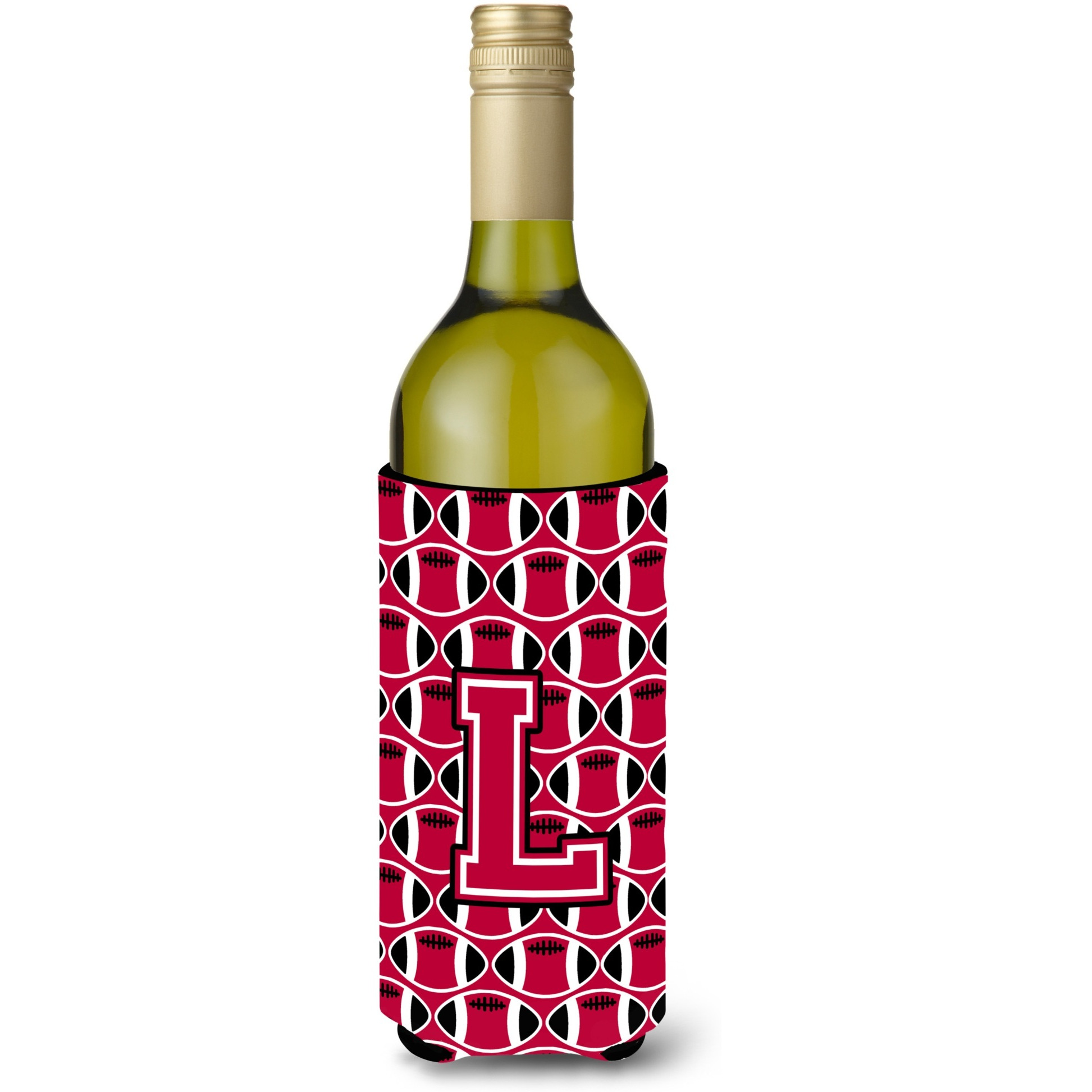 Letter L Football Crimson and White Wine Bottle Beverage Insulator Hugger CJ1079-LLITERK