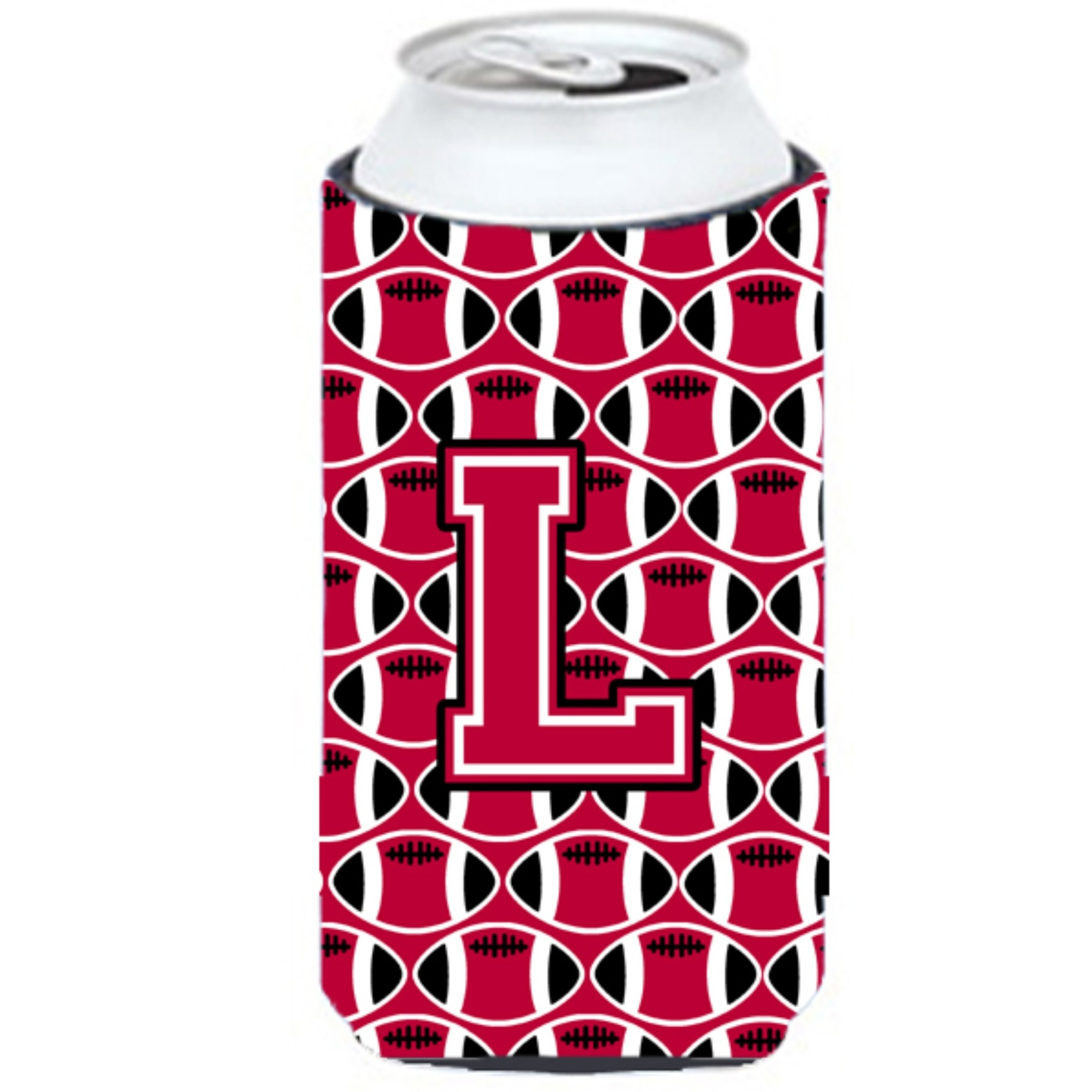 Letter L Football Crimson and White Tall Boy Beverage Insulator Hugger CJ1079-LTBC