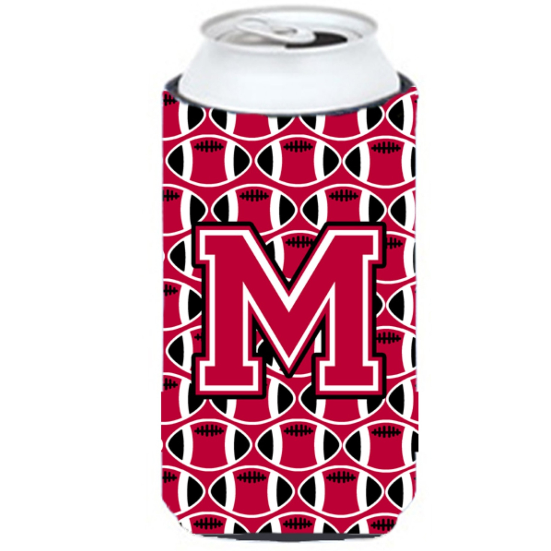 Letter M Football Crimson and White Tall Boy Beverage Insulator Hugger CJ1079-MTBC