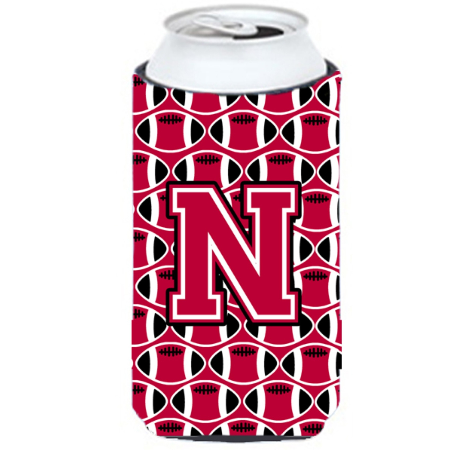 Letter N Football Crimson and White Tall Boy Beverage Insulator Hugger CJ1079-NTBC