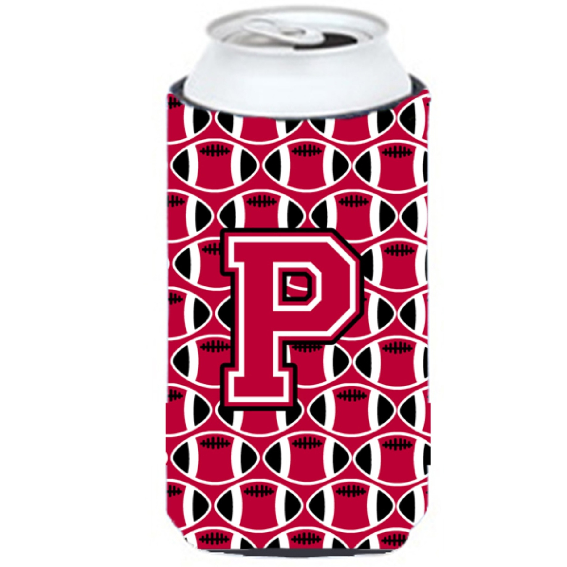Letter P Football Crimson and White Tall Boy Beverage Insulator Hugger CJ1079-PTBC