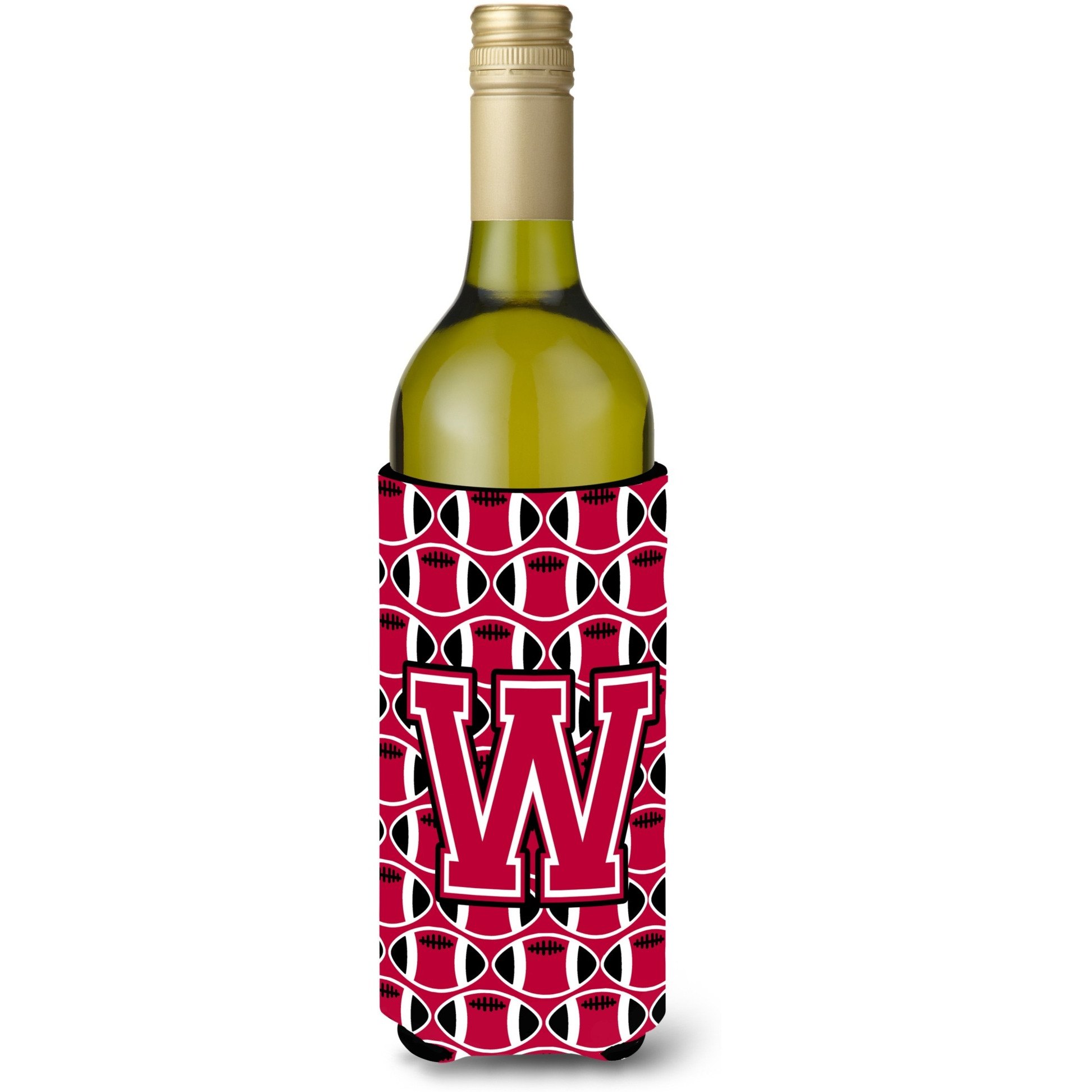 Letter W Football Crimson and White Wine Bottle Beverage Insulator Hugger CJ1079-WLITERK