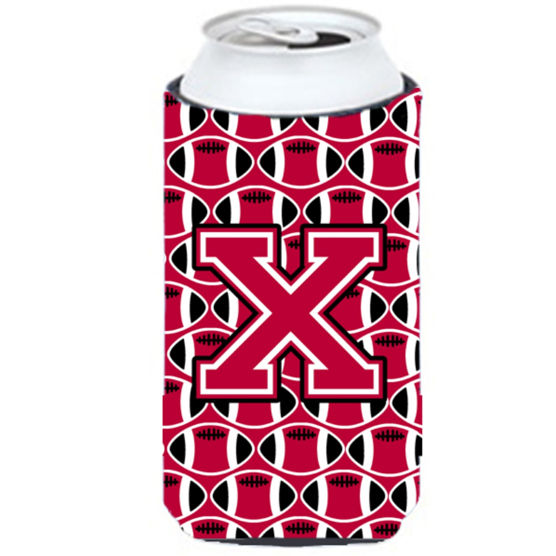 Letter X Football Crimson and White Tall Boy Beverage Insulator Hugger CJ1079-XTBC
