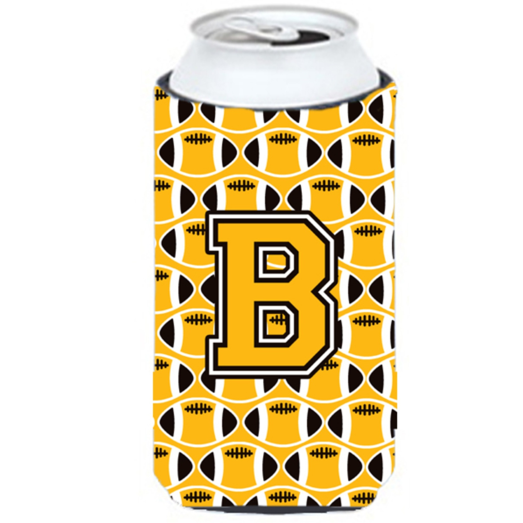 &quotCaroline's Treasures CJ1080-BTBC Letter B Football Black, Old Gold and White Tall Boy Koozie Hugger, Multicolor"