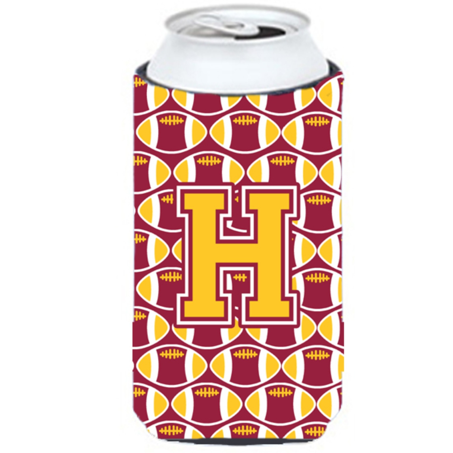 Letter H Football Maroon and Gold Tall Boy Beverage Insulator Hugger CJ1081-HTBC