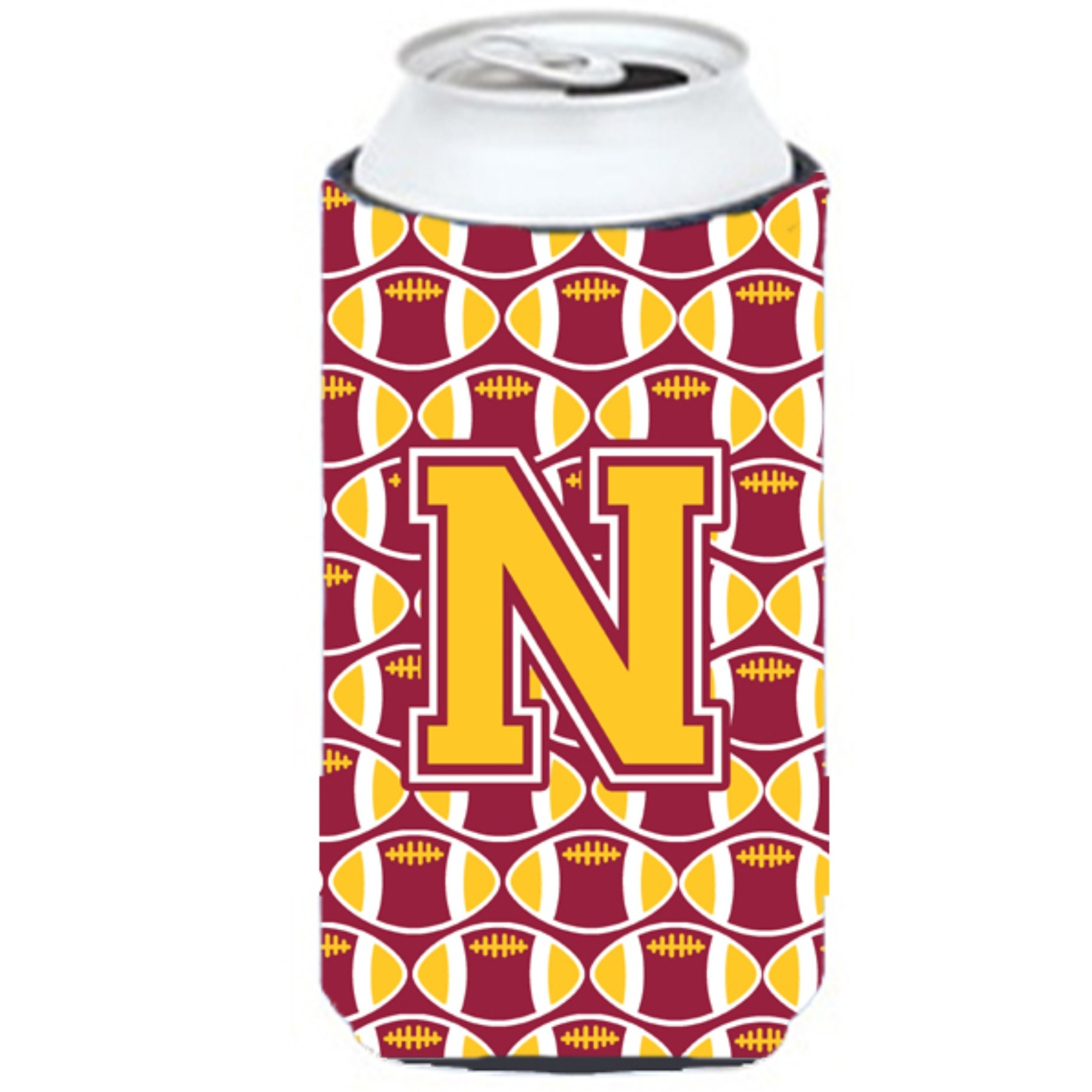 Letter N Football Maroon and Gold Tall Boy Beverage Insulator Hugger CJ1081-NTBC