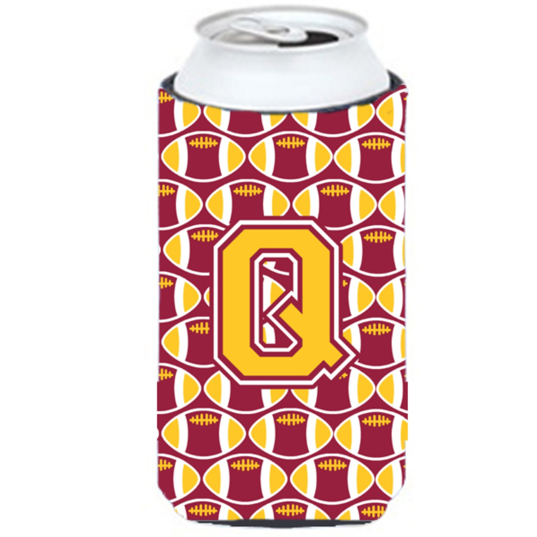 Letter Q Football Maroon and Gold Tall Boy Beverage Insulator Hugger CJ1081-QTBC