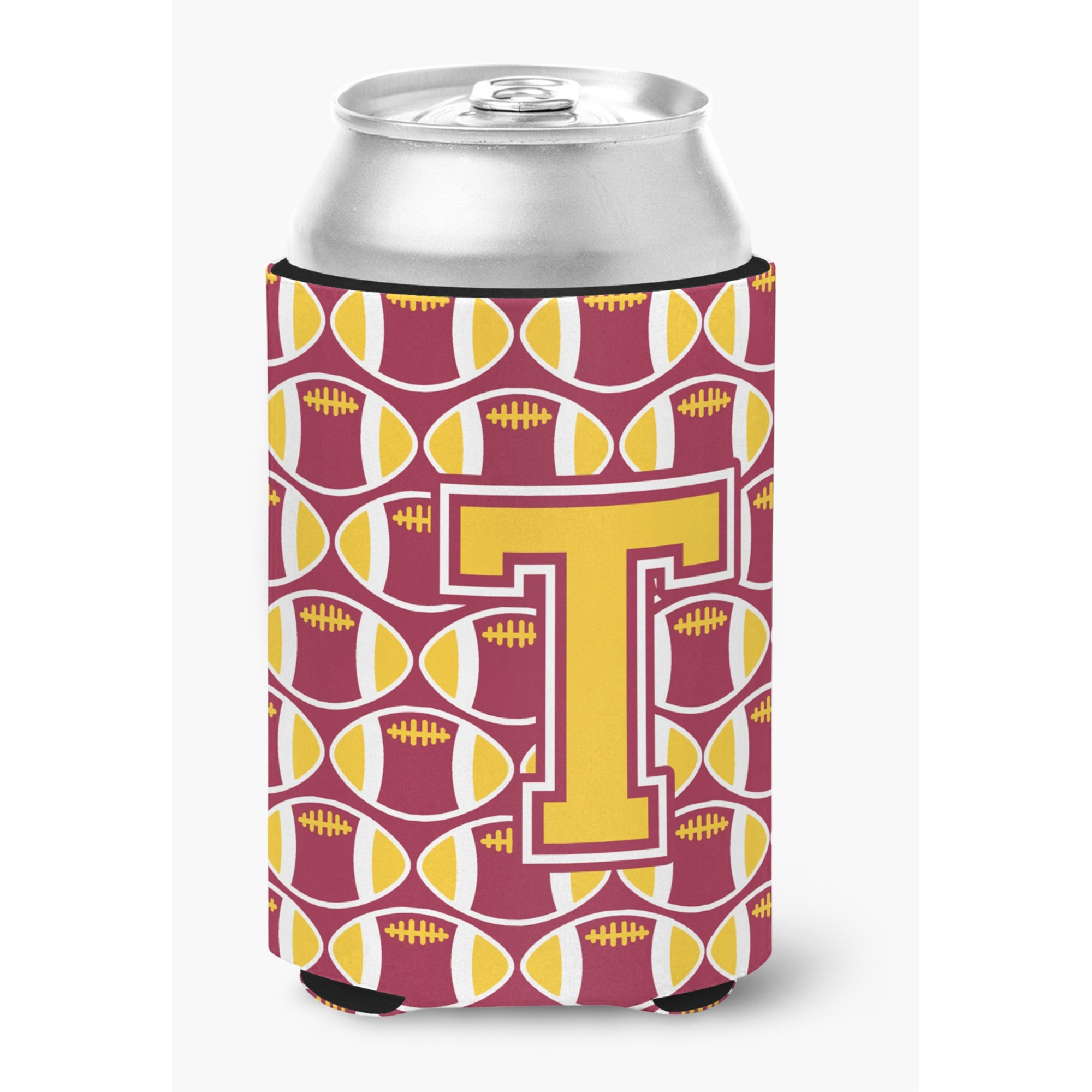 &quotCaroline's Treasures CJ1081-TCC Letter T Football Maroon and Gold Can or Bottle Hugger, Multicolor"