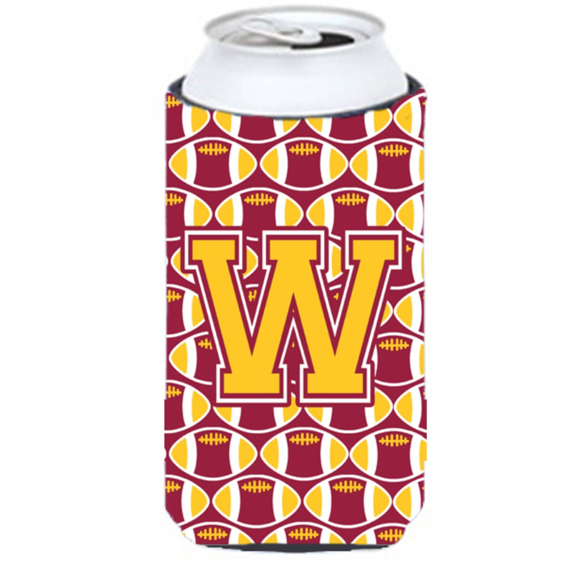 Letter W Football Maroon and Gold Tall Boy Beverage Insulator Hugger CJ1081-WTBC