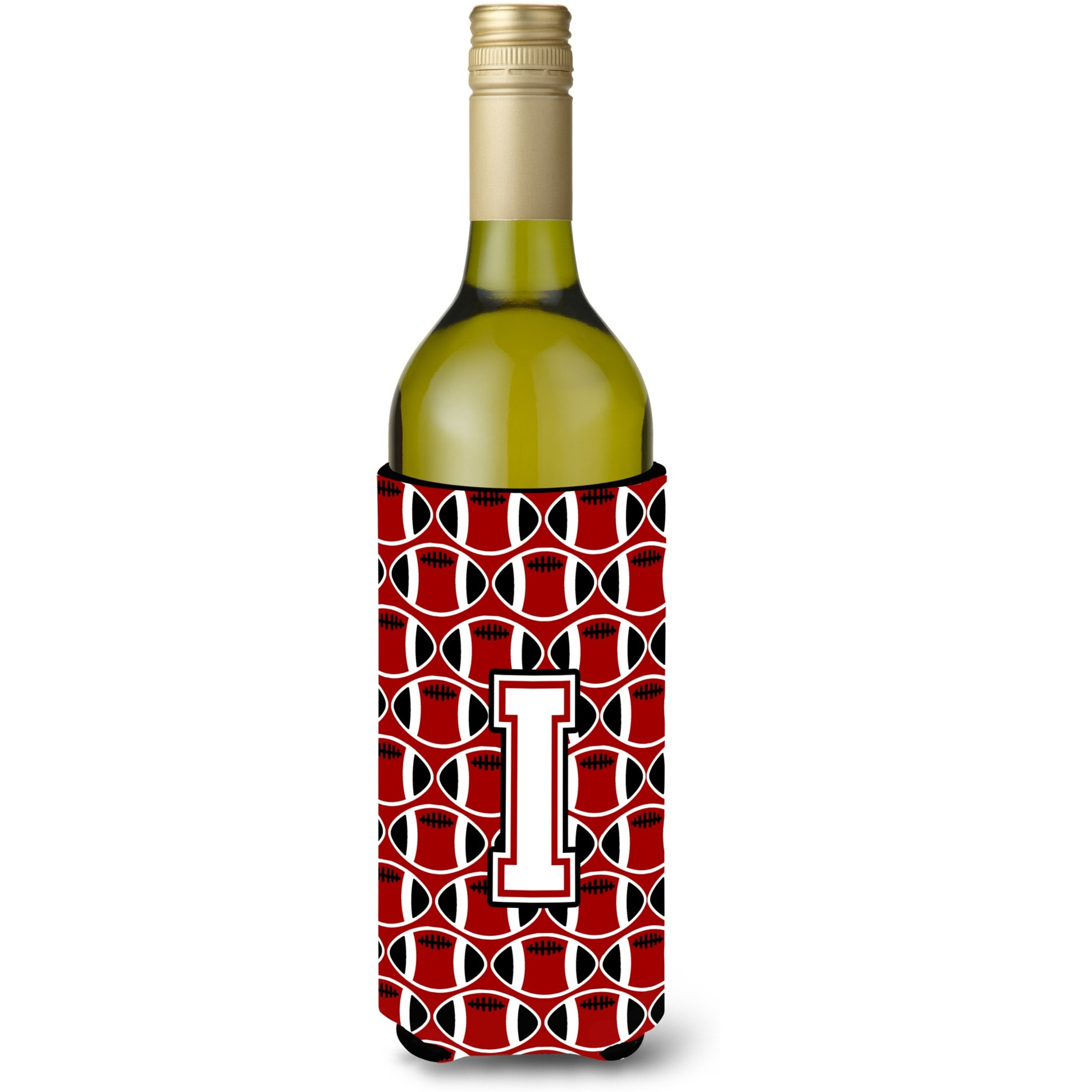 Letter I Football Cardinal and White Wine Bottle Beverage Insulator Hugger CJ1082-ILITERK
