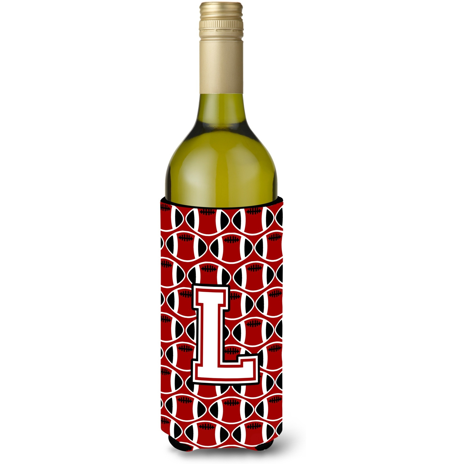 Letter L Football Cardinal and White Wine Bottle Beverage Insulator Hugger CJ1082-LLITERK