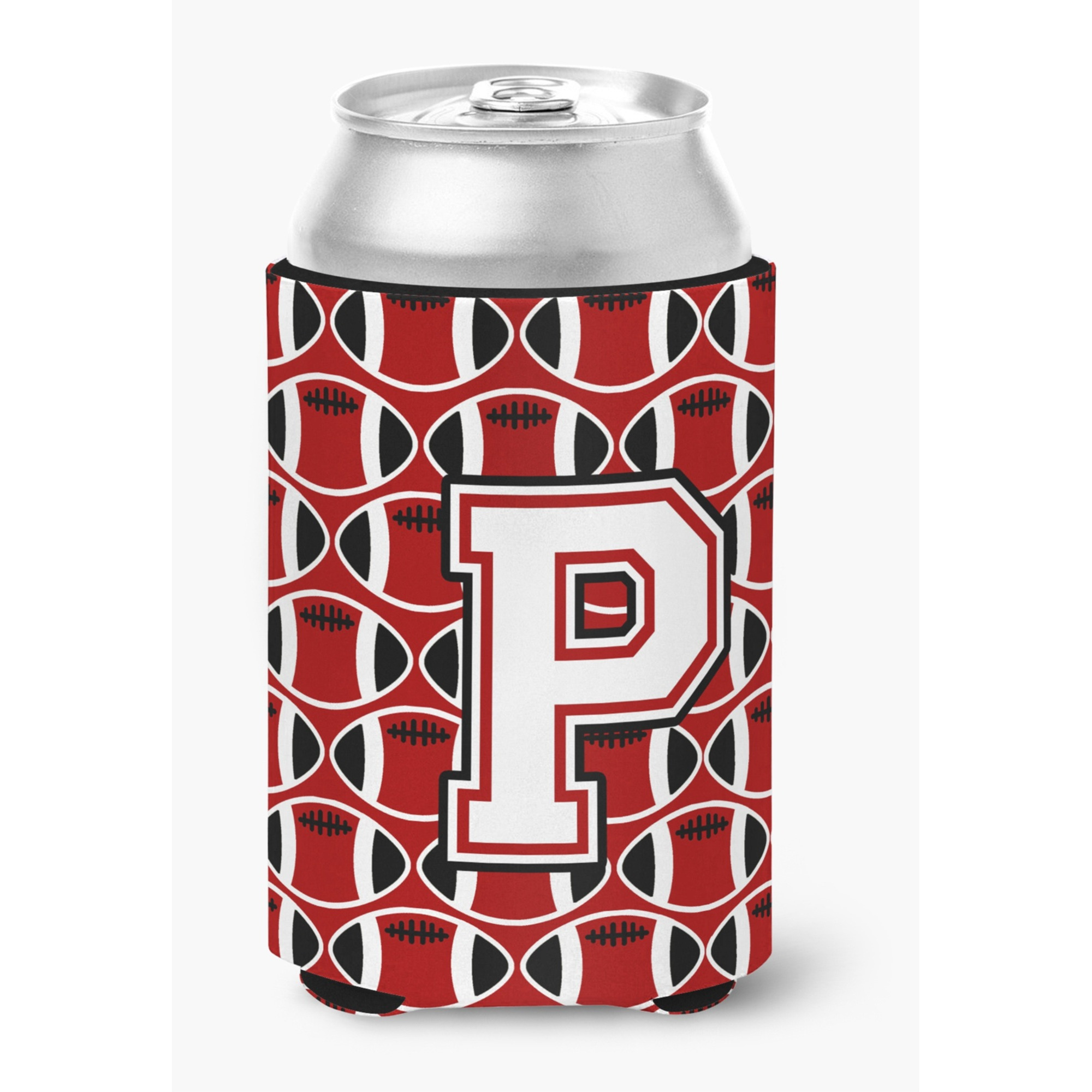 &quotCaroline's Treasures CJ1082-PCC Letter P Football Cardinal and White Can or Bottle Hugger, Multicolor"