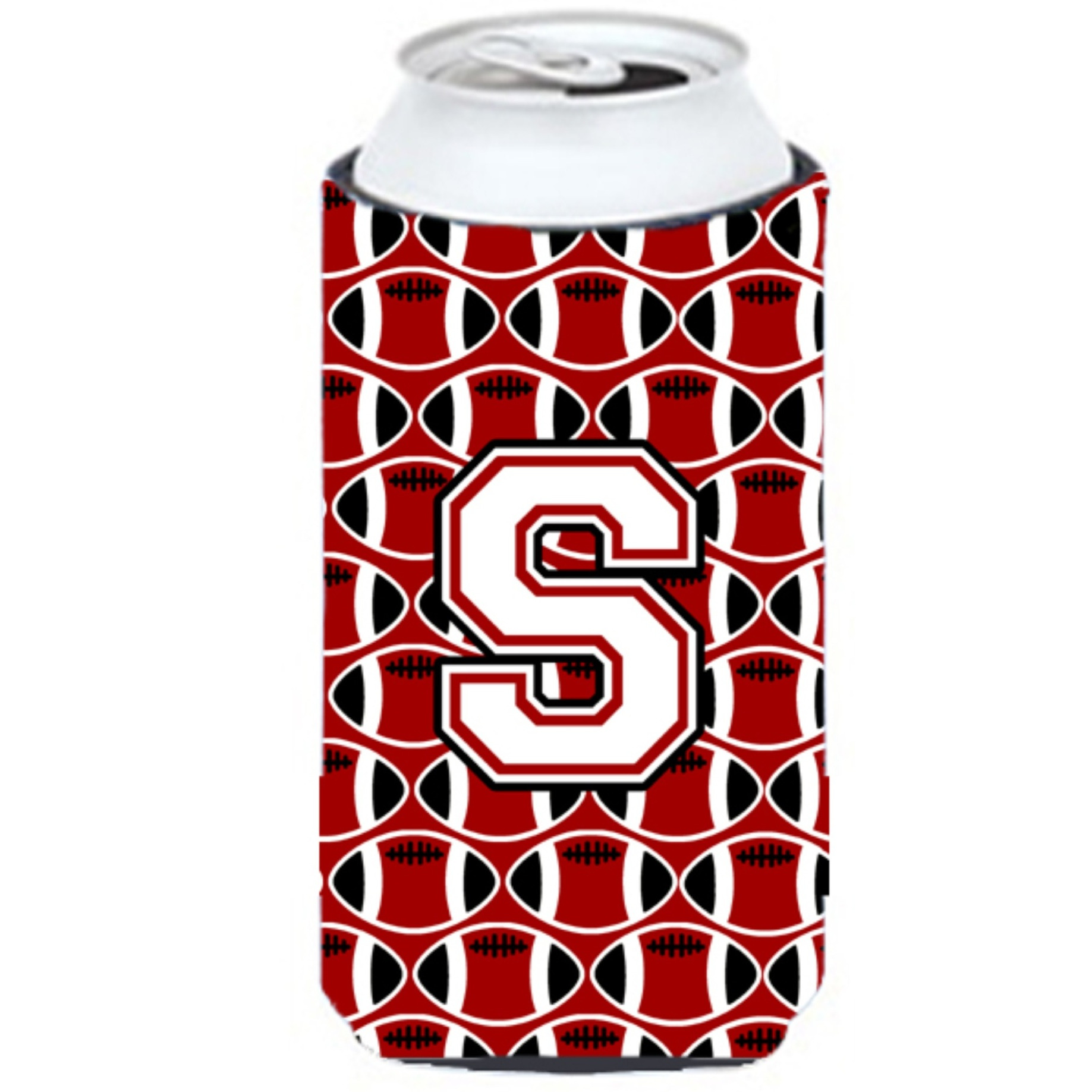Letter S Football Cardinal and White Tall Boy Beverage Insulator Hugger CJ1082-STBC