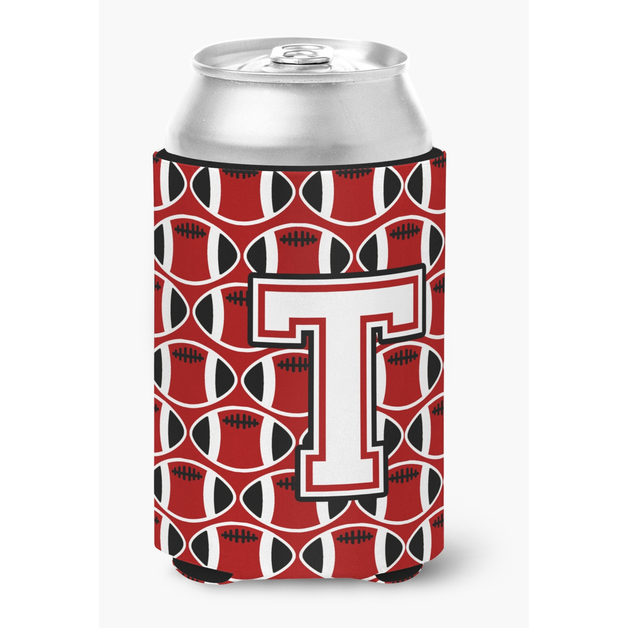&quotCaroline's Treasures CJ1082-TCC Letter T Football Cardinal and White Can or Bottle Hugger, Multicolor"