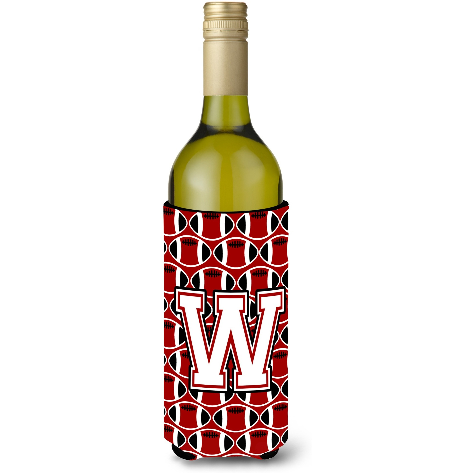 Letter W Football Cardinal and White Wine Bottle Beverage Insulator Hugger CJ1082-WLITERK