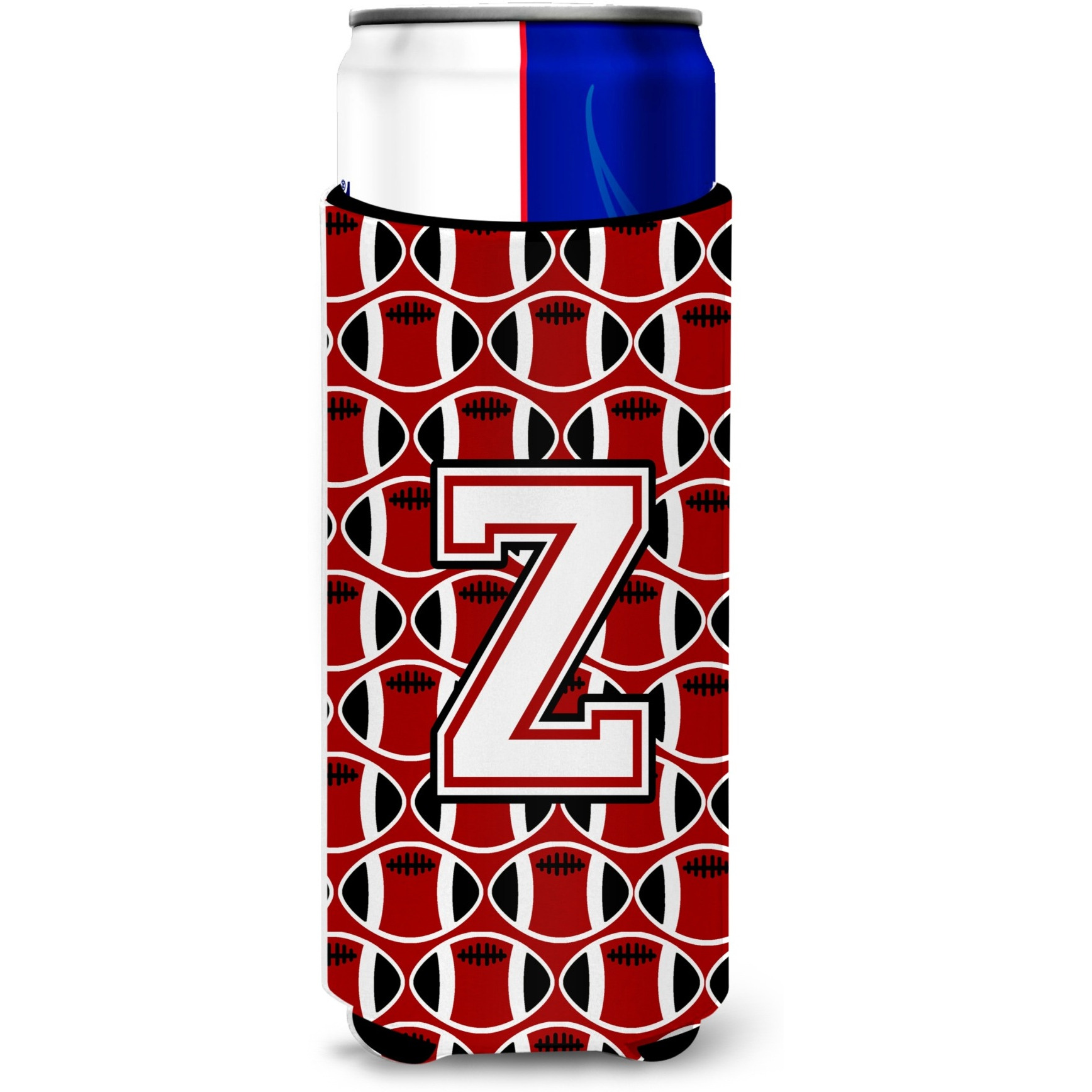 Letter Z Football Cardinal and White Ultra Beverage Insulators for slim cans CJ1082-ZMUK