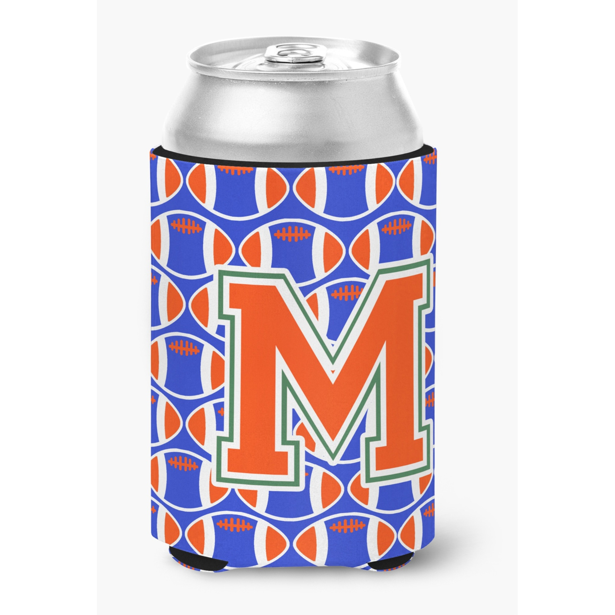 &quotCaroline's Treasures CJ1083-MCC Letter M Football Green, Blue and Orange Can or Bottle Hugger, Multicolor"