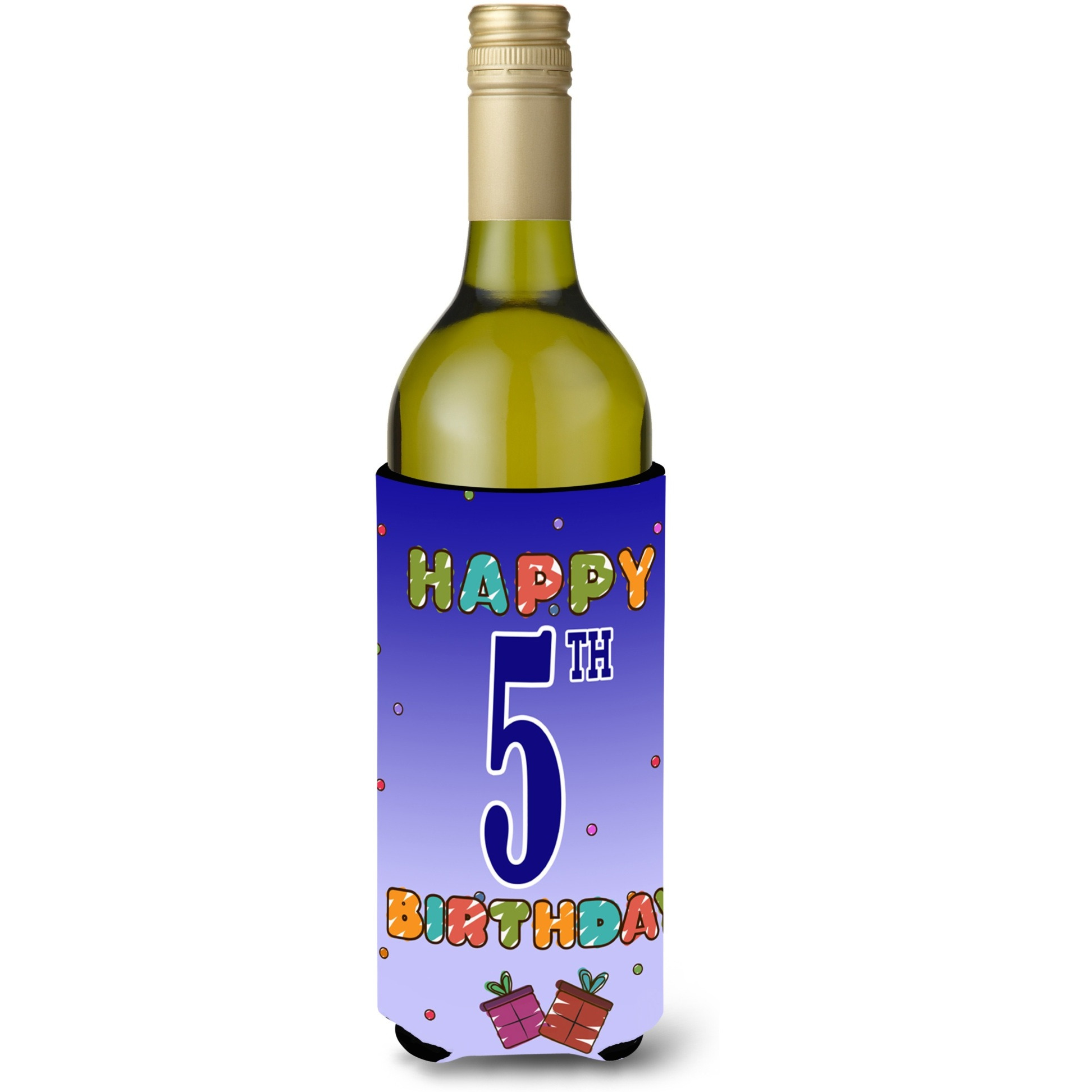 Happy 5th Birthday Wine Bottle Beverage Insulator Hugger CJ1096LITERK