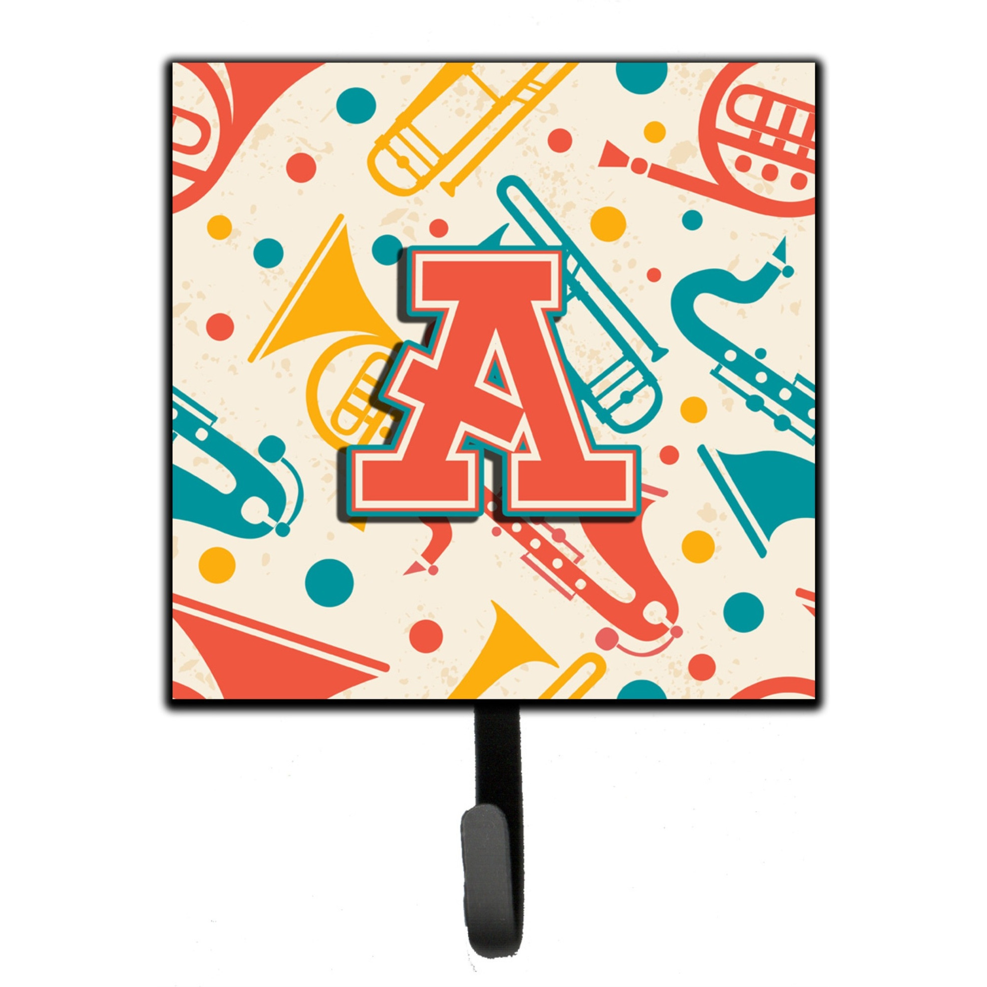 &quotCaroline's Treasures CJ2001-ASH4 Letter A Retro Teal Orange Musical Instruments Initial Leash or Key Holder, Small, Multicolor"