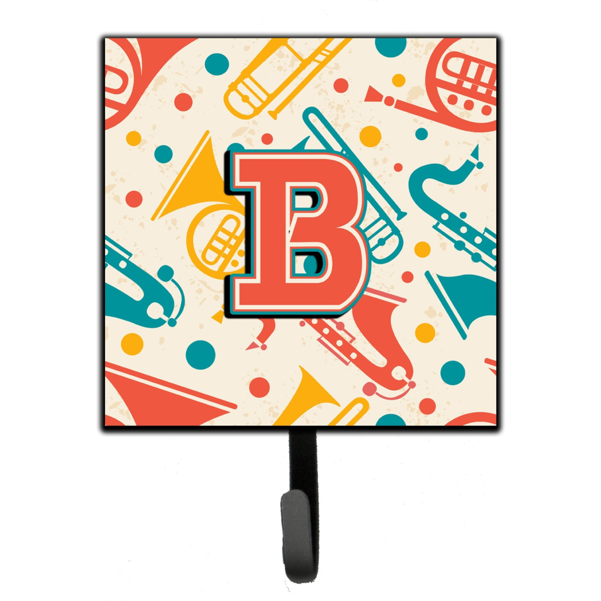 &quotCaroline's Treasures CJ2001-BSH4 Letter B Retro Teal Orange Musical Instruments Initial Leash or Key Holder, Small, Multicolor"