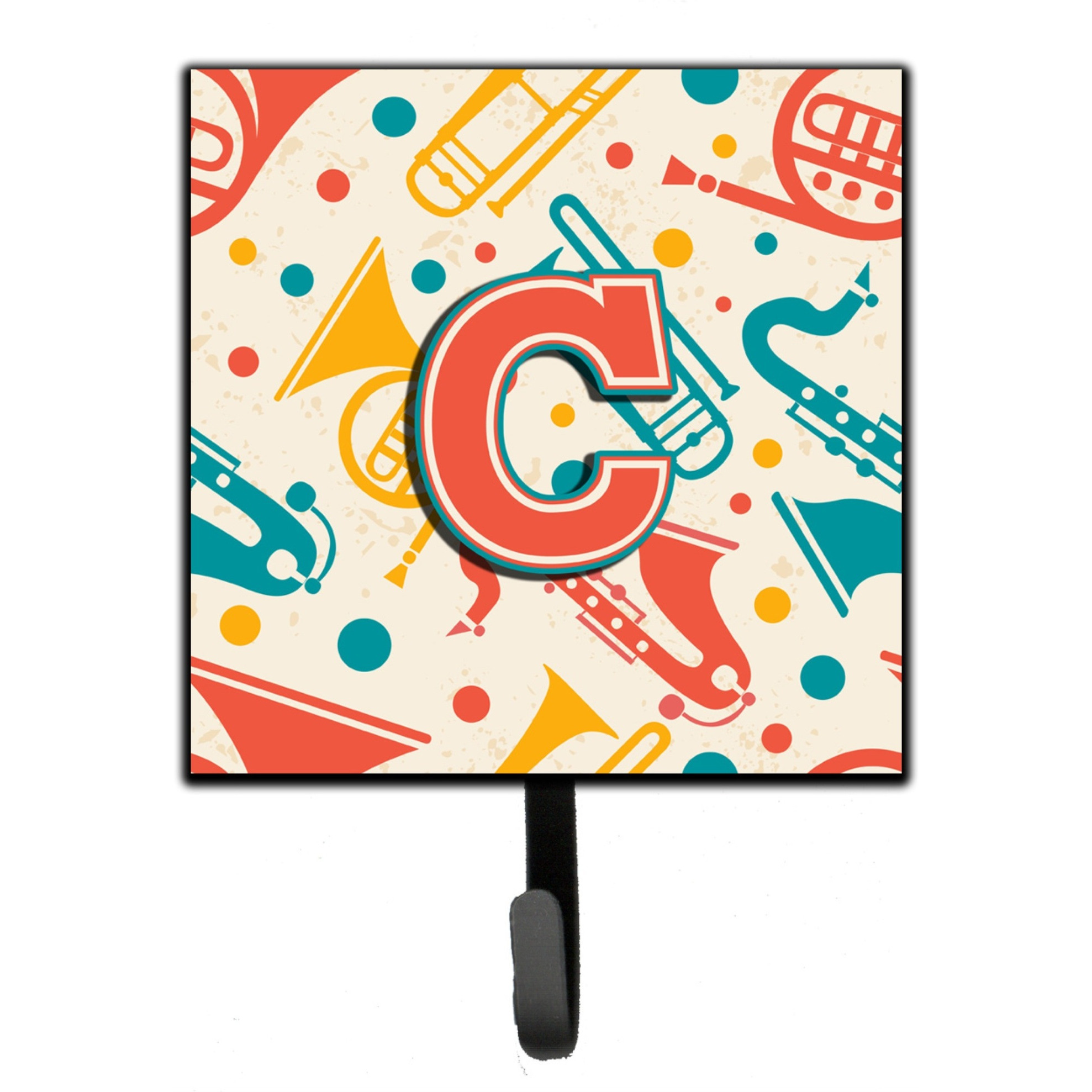 &quotCaroline's Treasures CJ2001-CSH4 Letter C Retro Teal Orange Musical Instruments Initial Leash or Key Holder, Small, Multicolor"