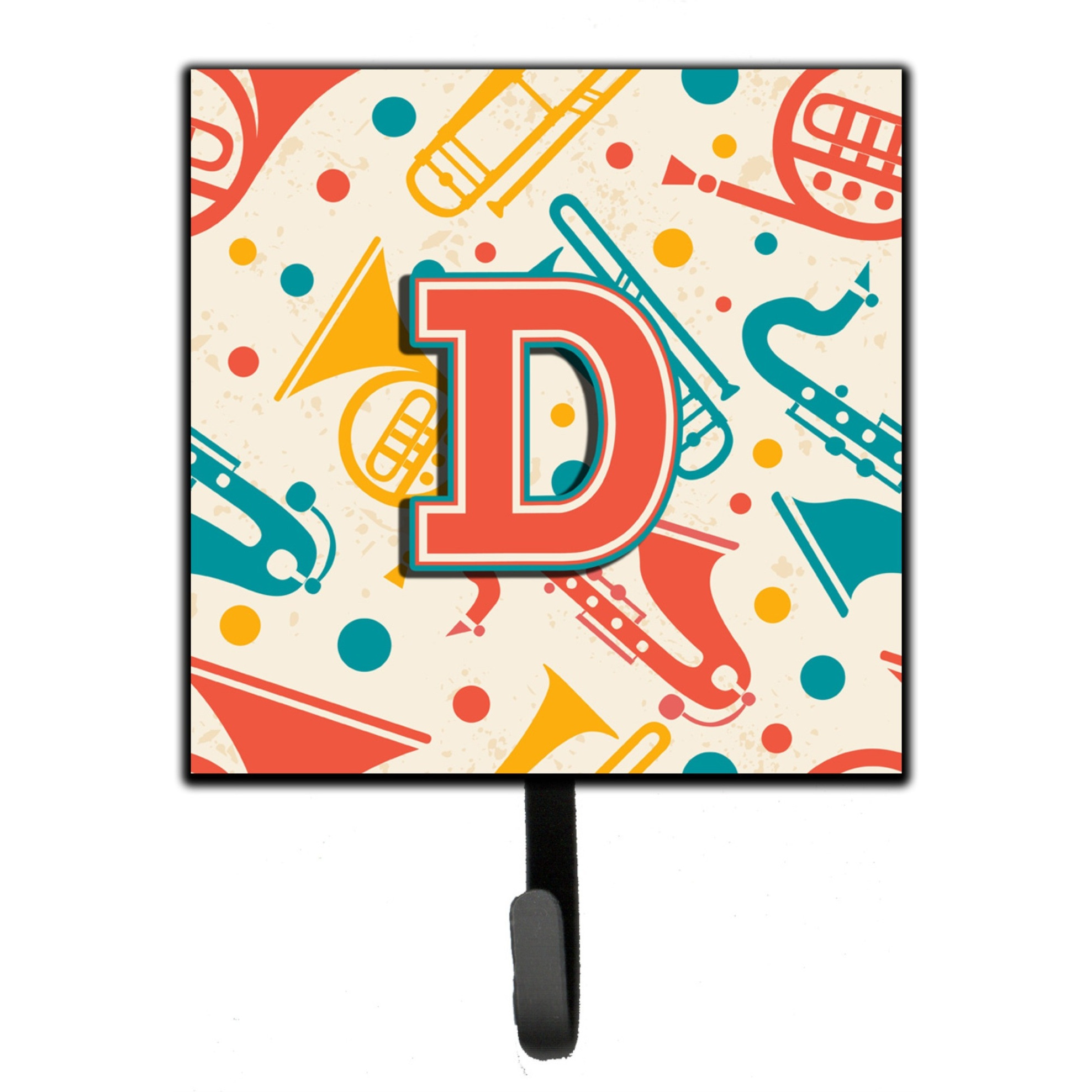 &quotCaroline's Treasures CJ2001-DSH4 Letter D Retro Teal Orange Musical Instruments Initial Leash or Key Holder, Small, Multicolor"