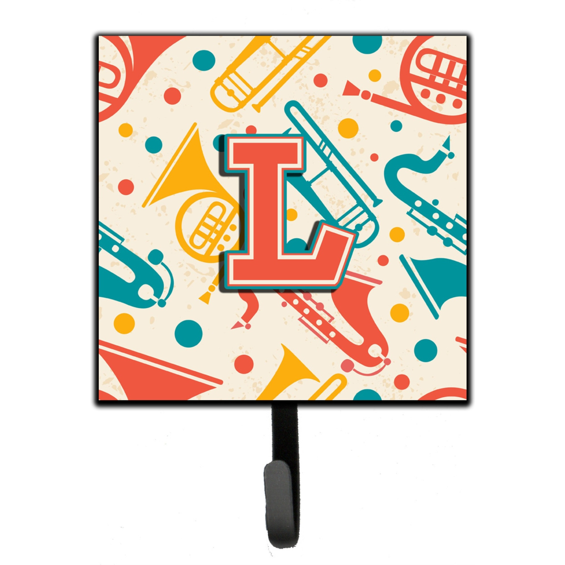 &quotCaroline's Treasures CJ2001-LSH4 Letter L Retro Teal Orange Musical Instruments Initial Leash or Key Holder, Small, Multicolor"