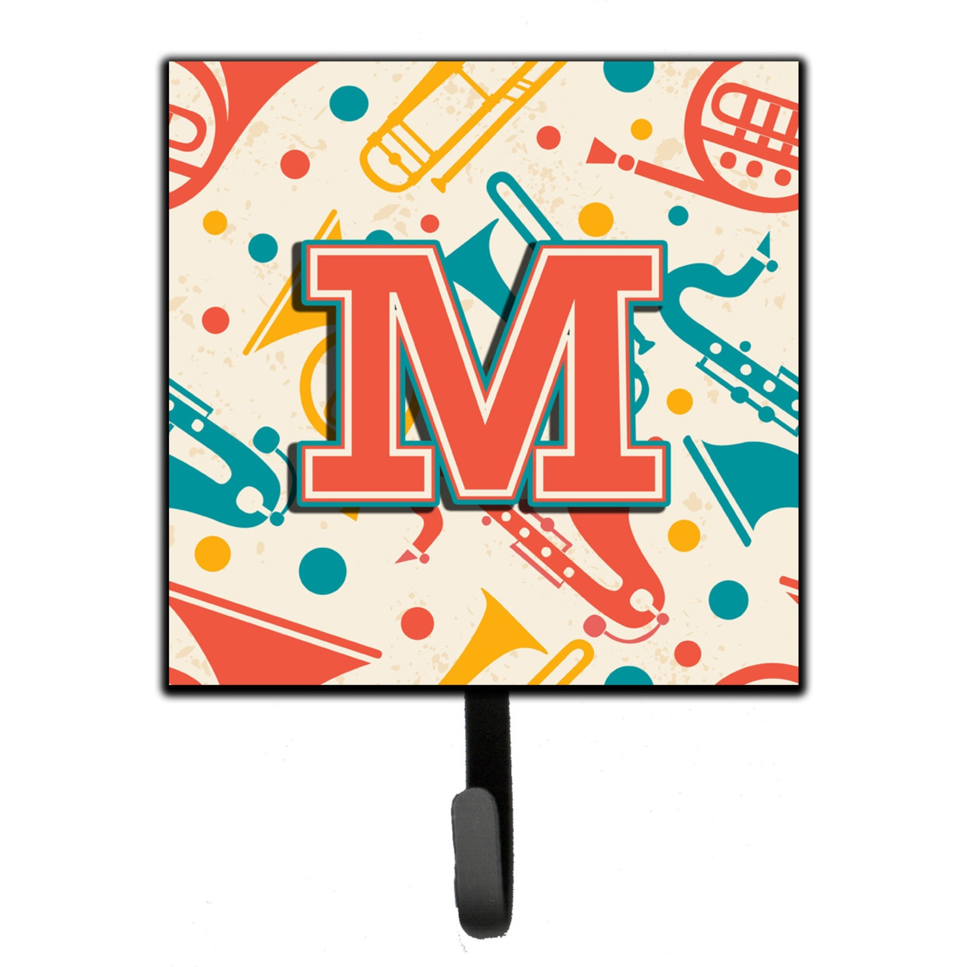 &quotCaroline's Treasures CJ2001-MSH4 Letter M Retro Teal Orange Musical Instruments Initial Leash or Key Holder, Small, Multicolor"